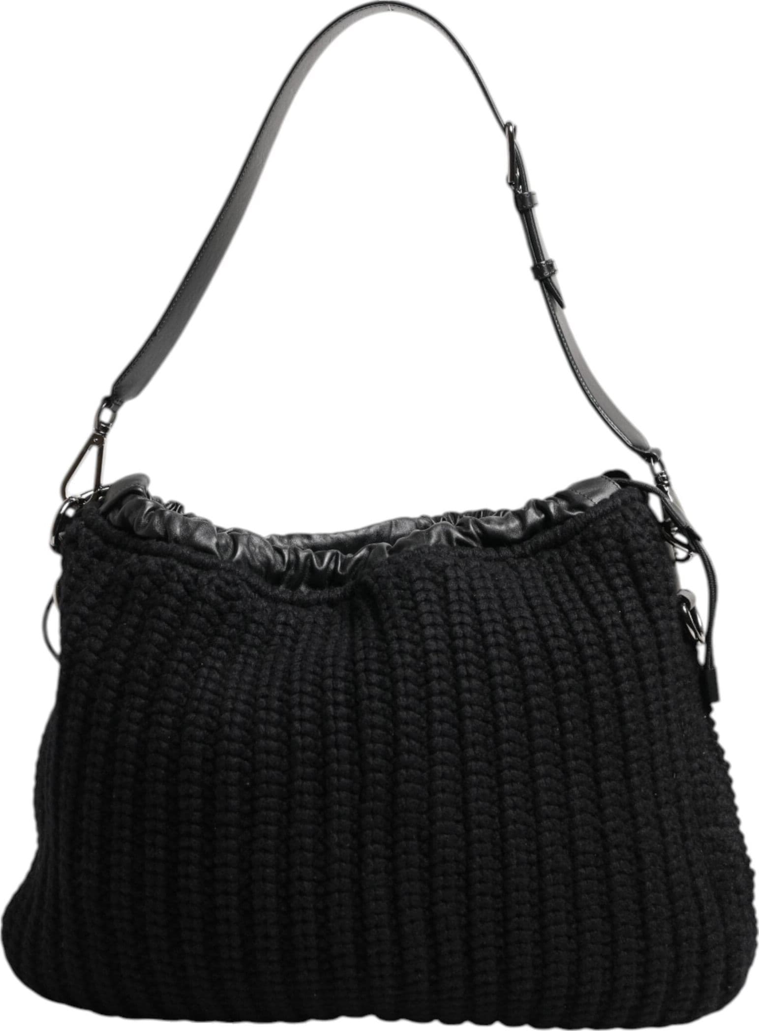 Dolce & Gabbana Black Cashmere Knitted Leather Shoulder Women Borse Bag - 2