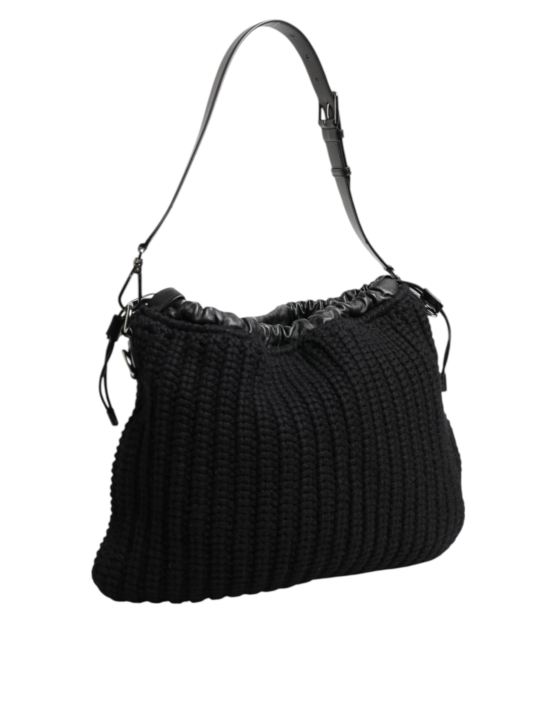 Dolce & Gabbana Black Cashmere Knitted Leather Shoulder Women Borse Bag - 3