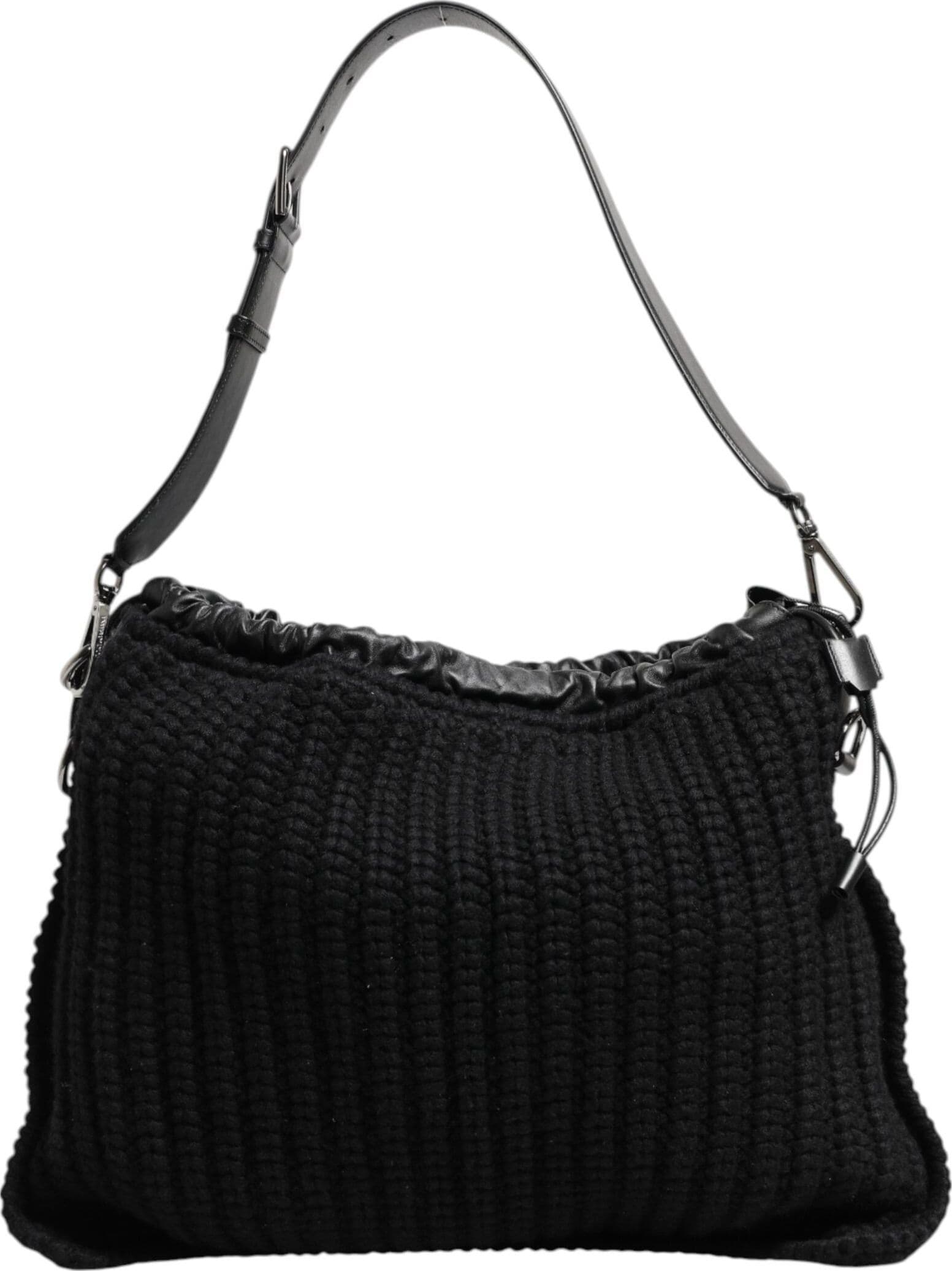 Dolce & Gabbana Black Cashmere Knitted Leather Shoulder Women Borse Bag - 4