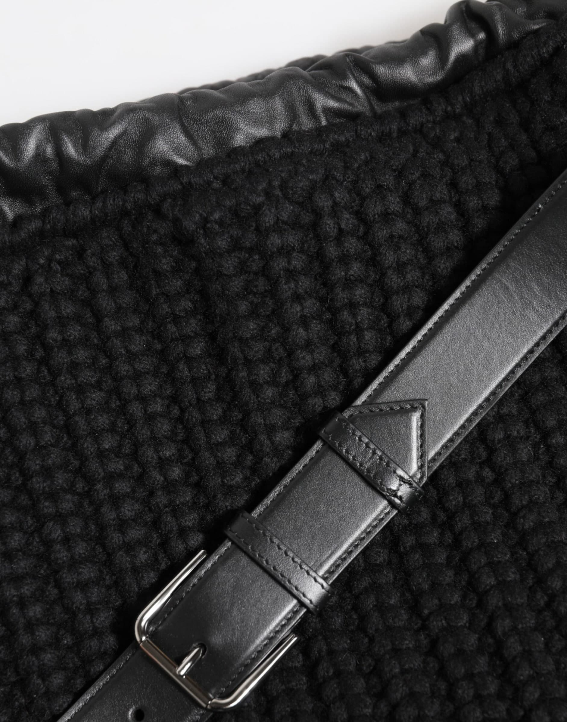 Dolce & Gabbana Black Cashmere Knitted Leather Shoulder Women Borse Bag - 7
