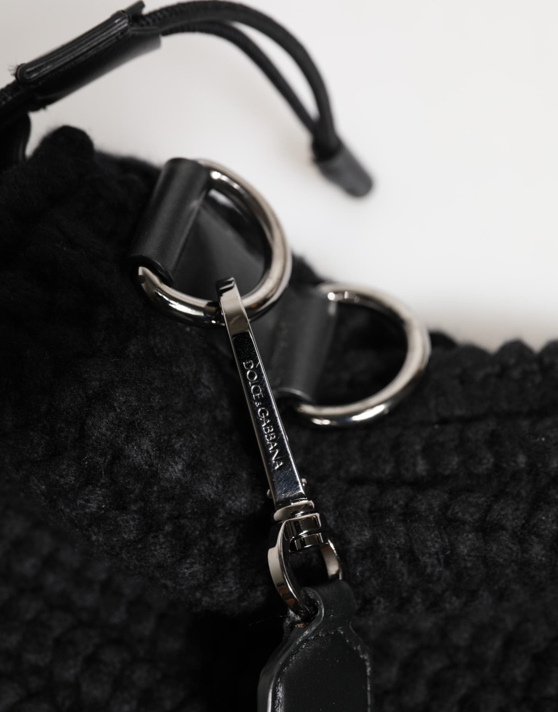 Dolce & Gabbana Black Cashmere Knitted Leather Shoulder Women Borse Bag - 8