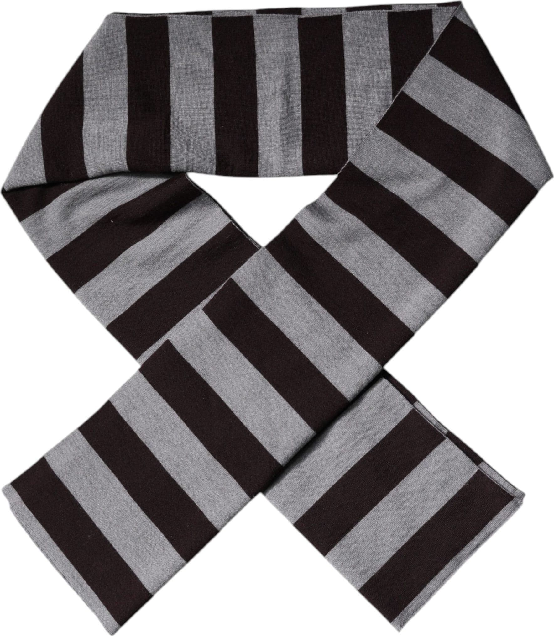 Dolce & Gabbana Black Gray Stripes Wool Neck Wrap Scarf - 4