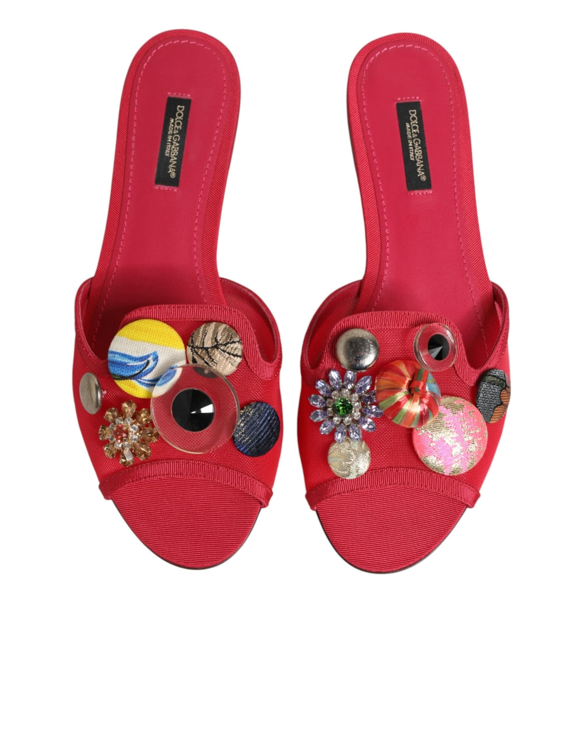 Dolce & Gabbana Red Embellished Flats Slip On Sandals Shoes - 2
