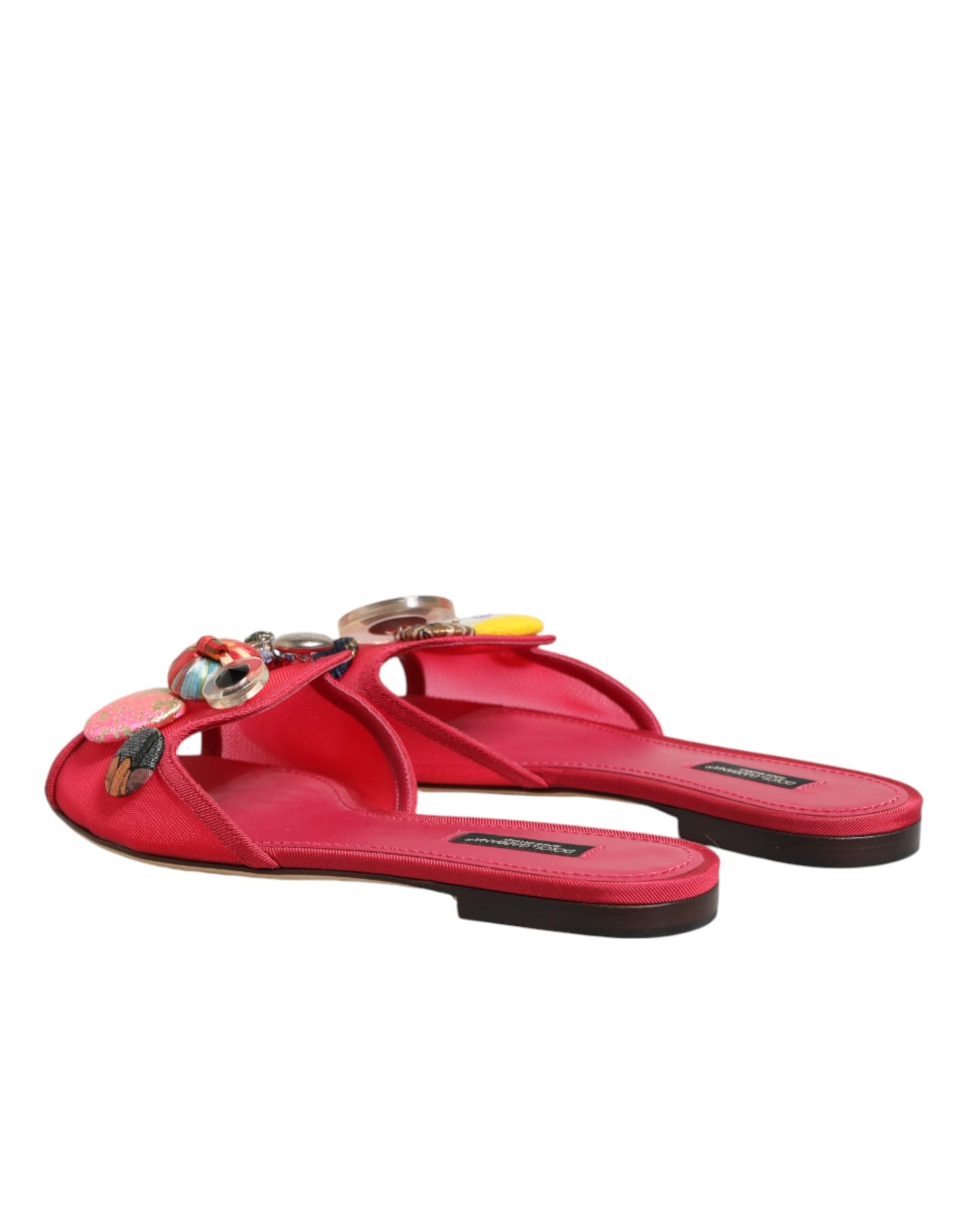 Dolce & Gabbana Red Embellished Flats Slip On Sandals Shoes - 4