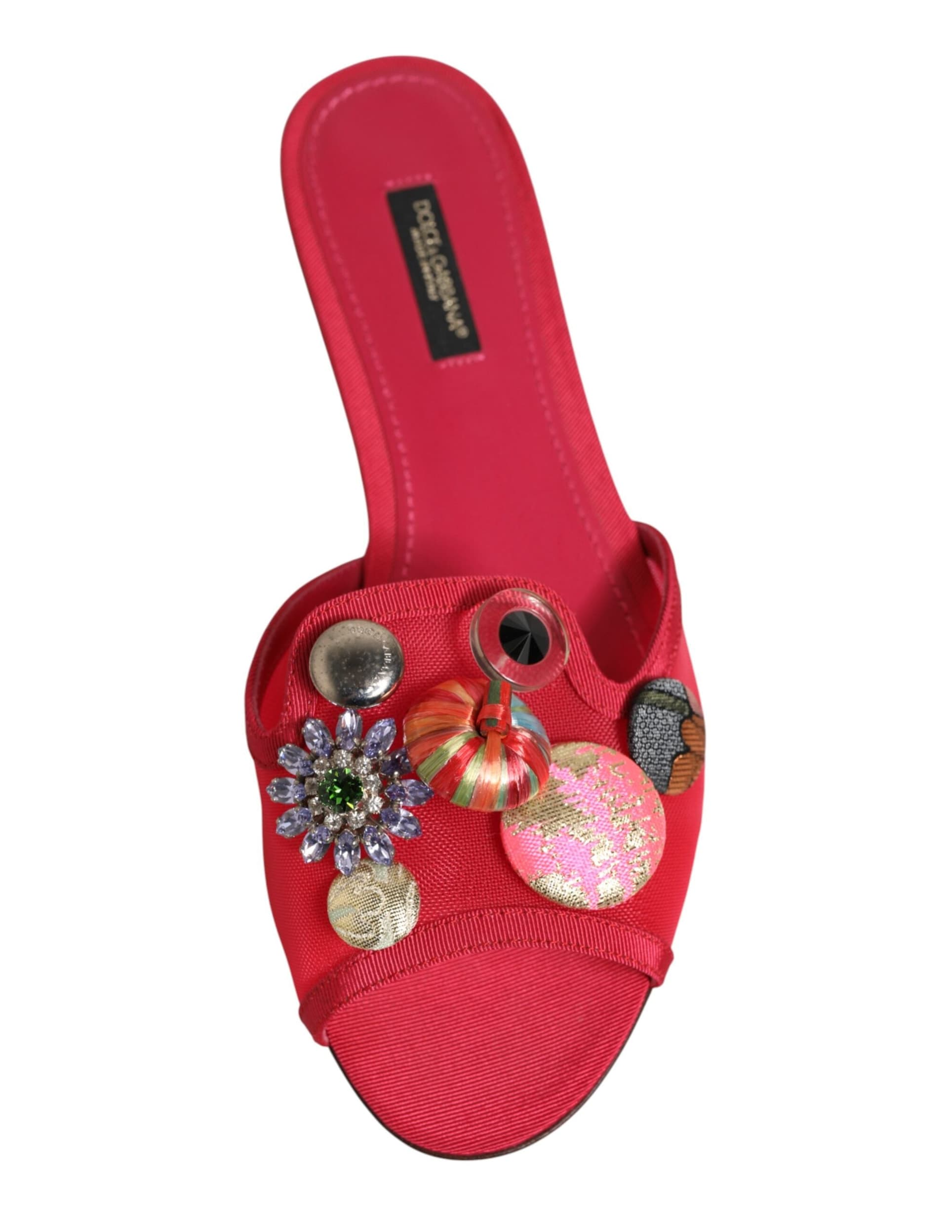 Dolce & Gabbana Red Embellished Flats Slip On Sandals Shoes - 8