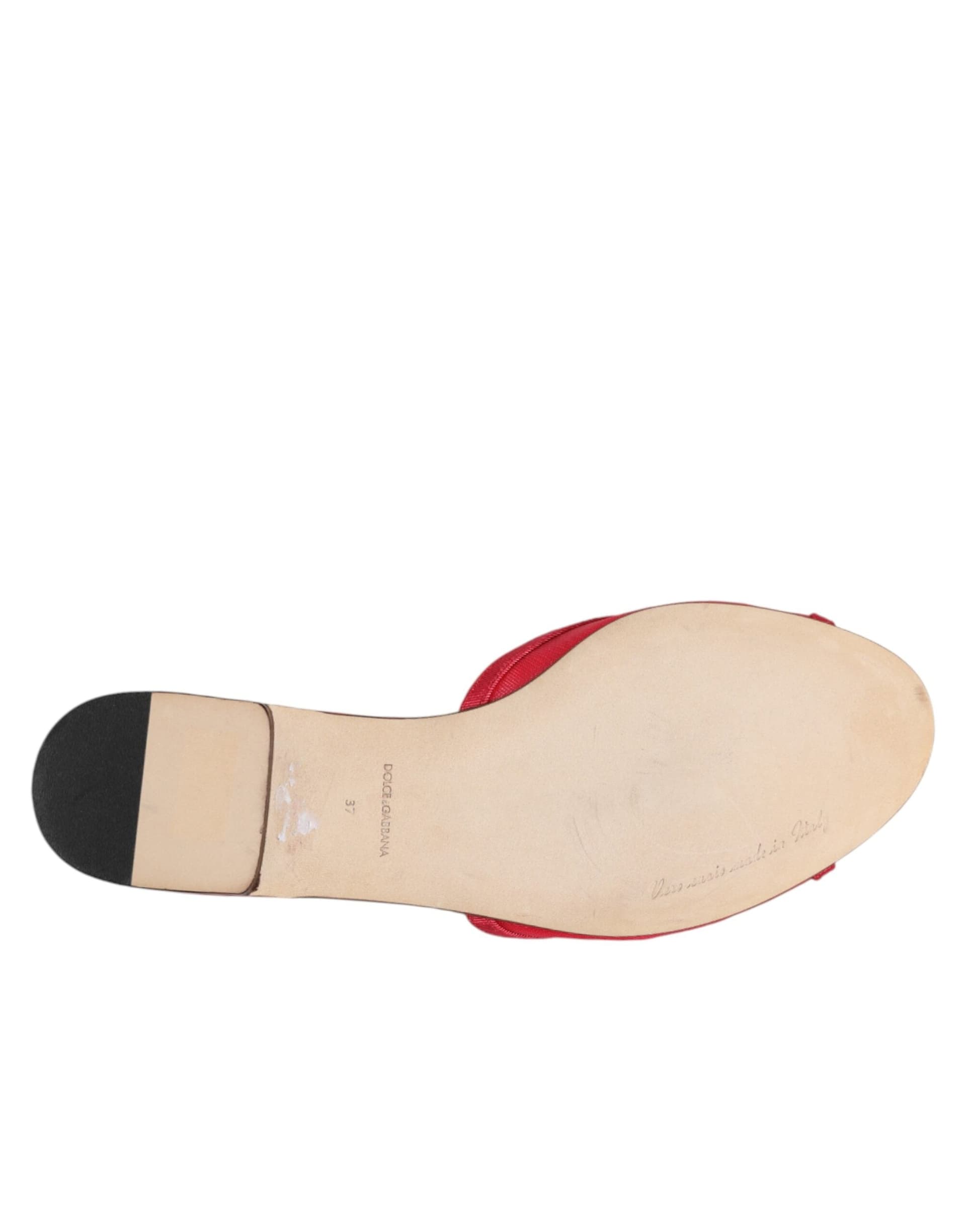 Dolce & Gabbana Red Embellished Flats Slip On Sandals Shoes - 8