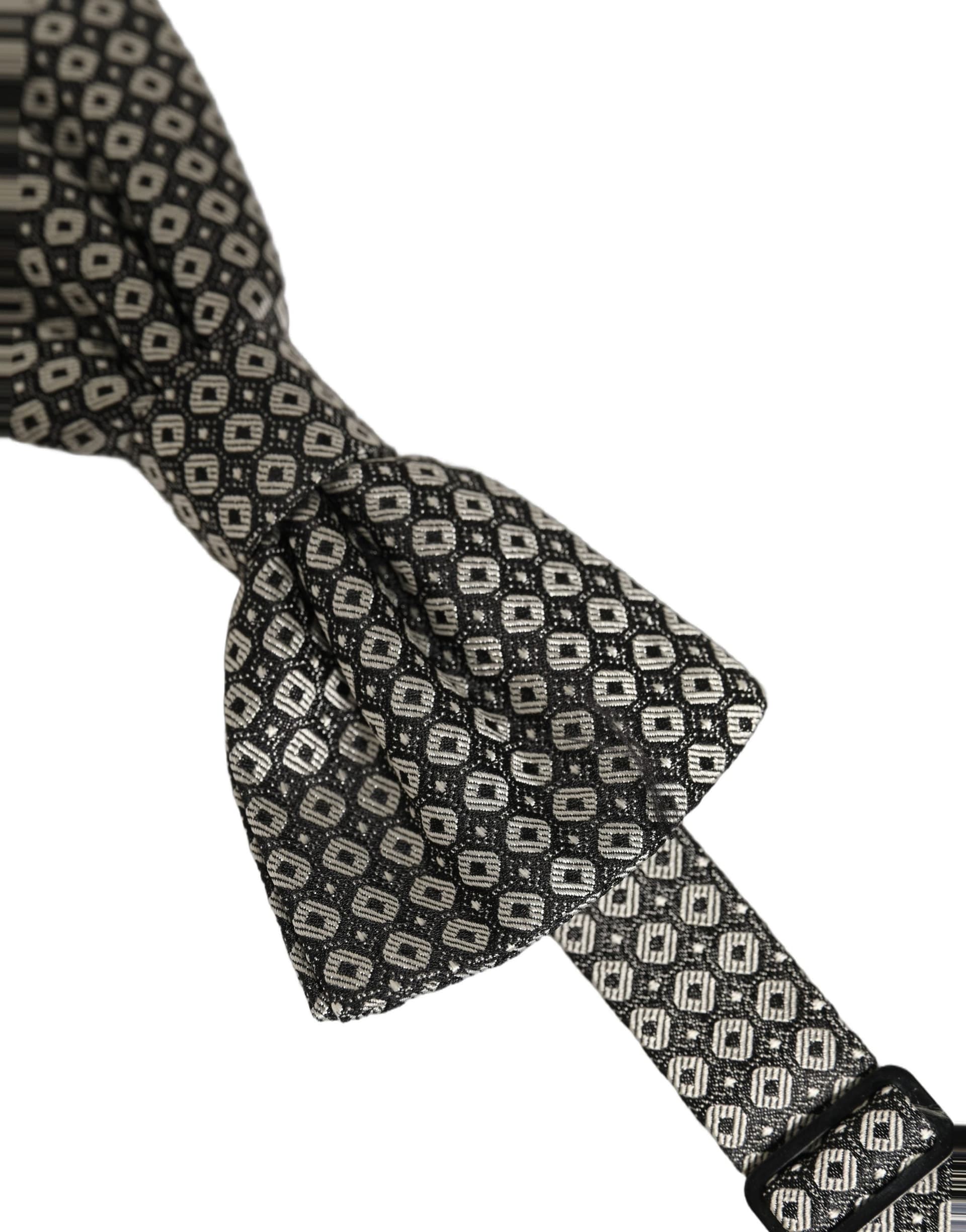 Dolce & Gabbana Men Gray Silk Patterned Adjustable Neck Papillon Bow Tie - 3