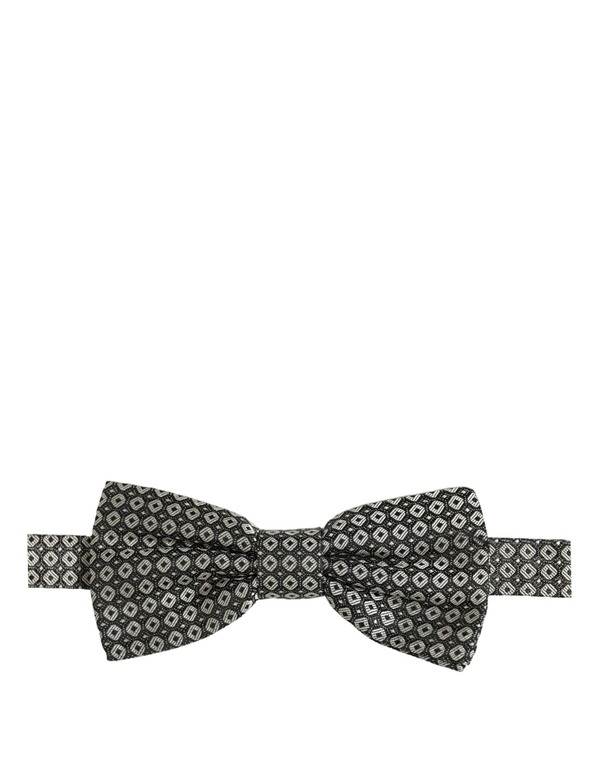 Dolce & Gabbana Men Gray Silk Patterned Adjustable Neck Papillon Bow Tie - 5