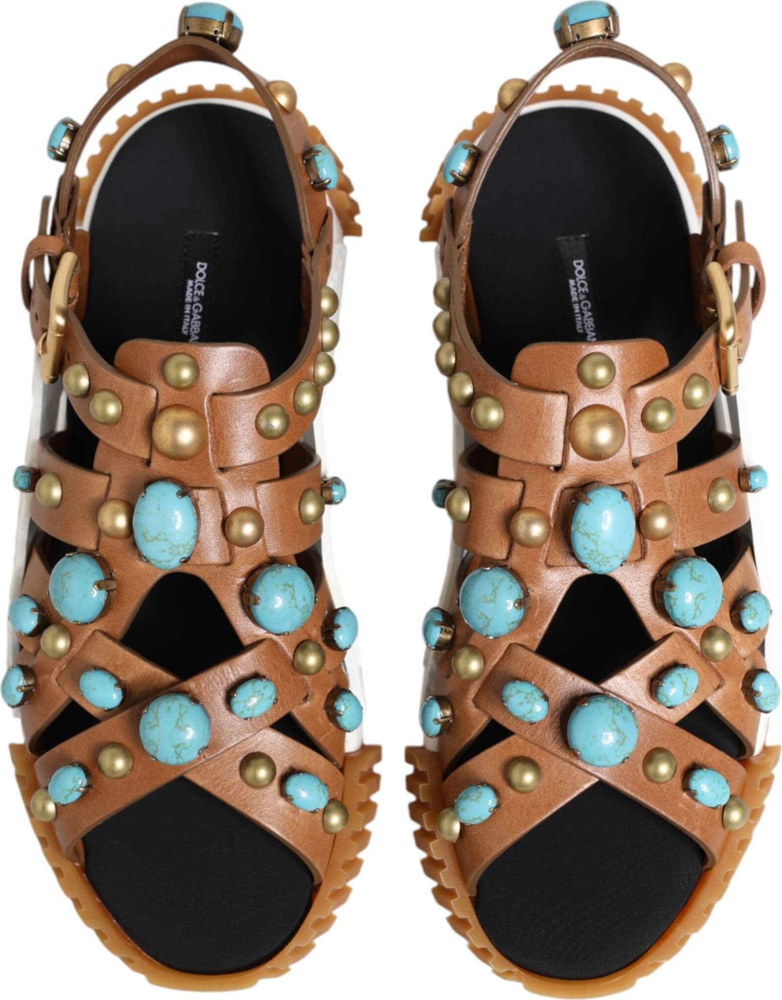 Dolce & Gabbana Brown Leather Studded Slides Sandals Shoes - 2