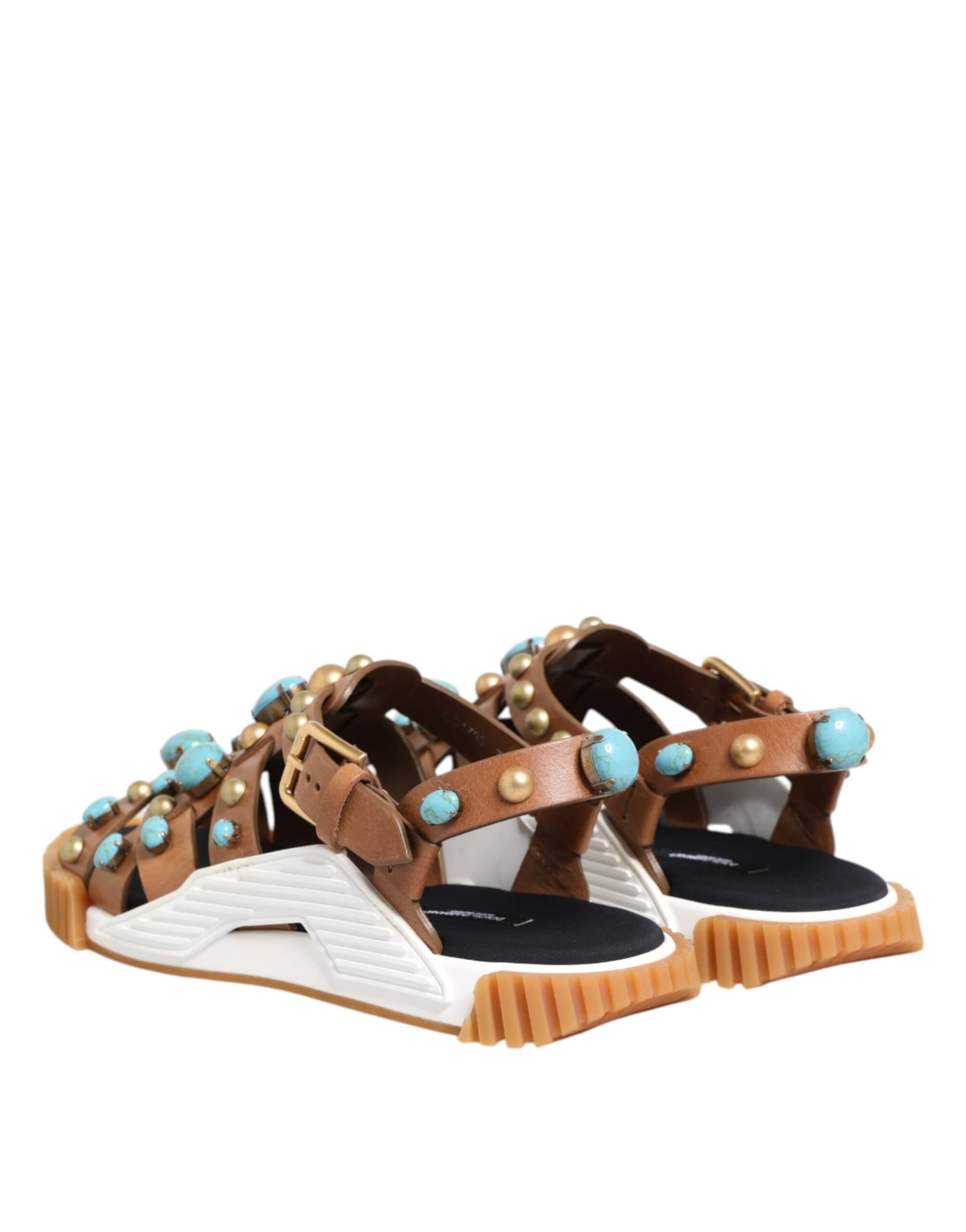 Dolce & Gabbana Brown Leather Studded Slides Sandals Shoes - 4