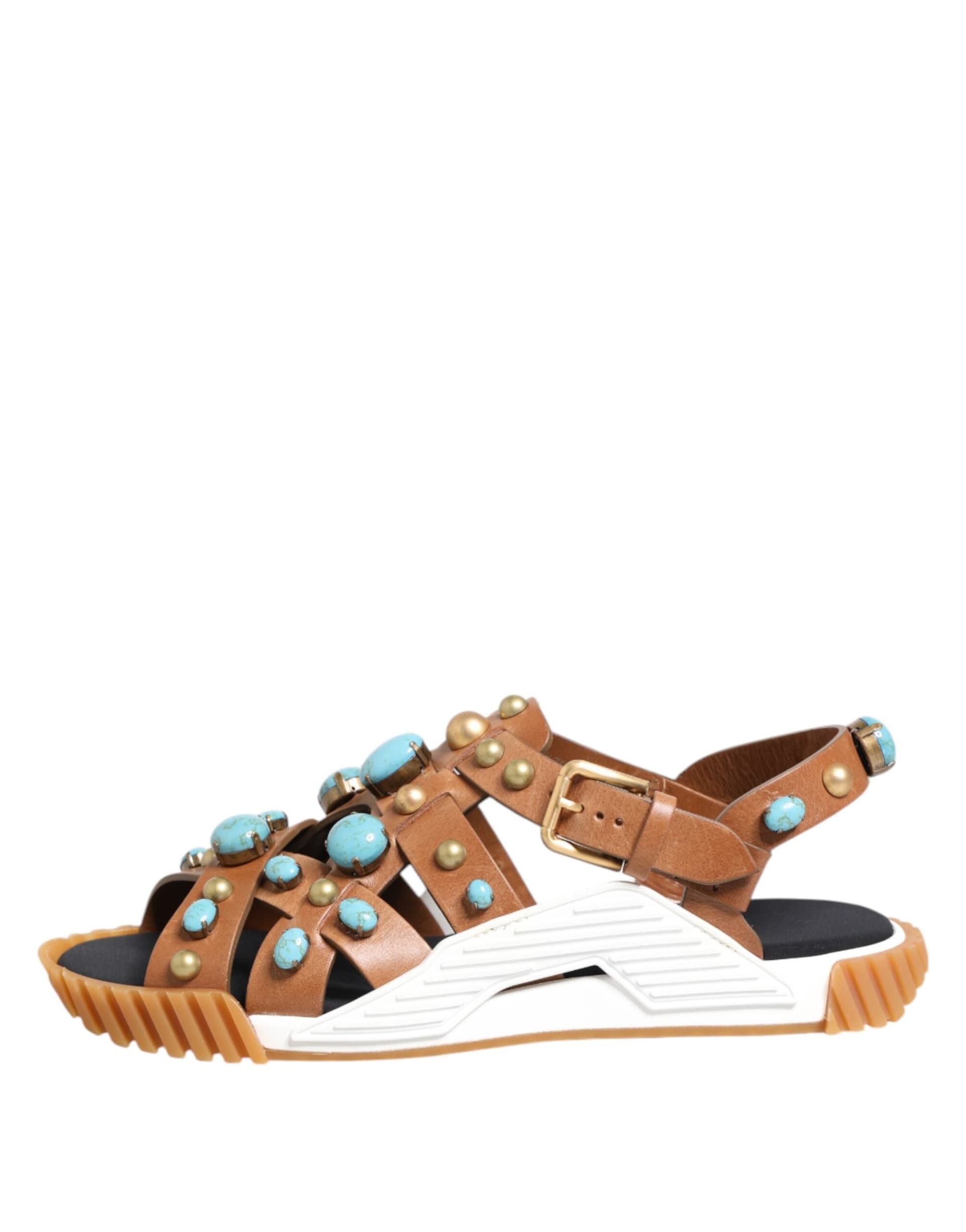 Dolce & Gabbana Brown Leather Studded Slides Sandals Shoes - 5