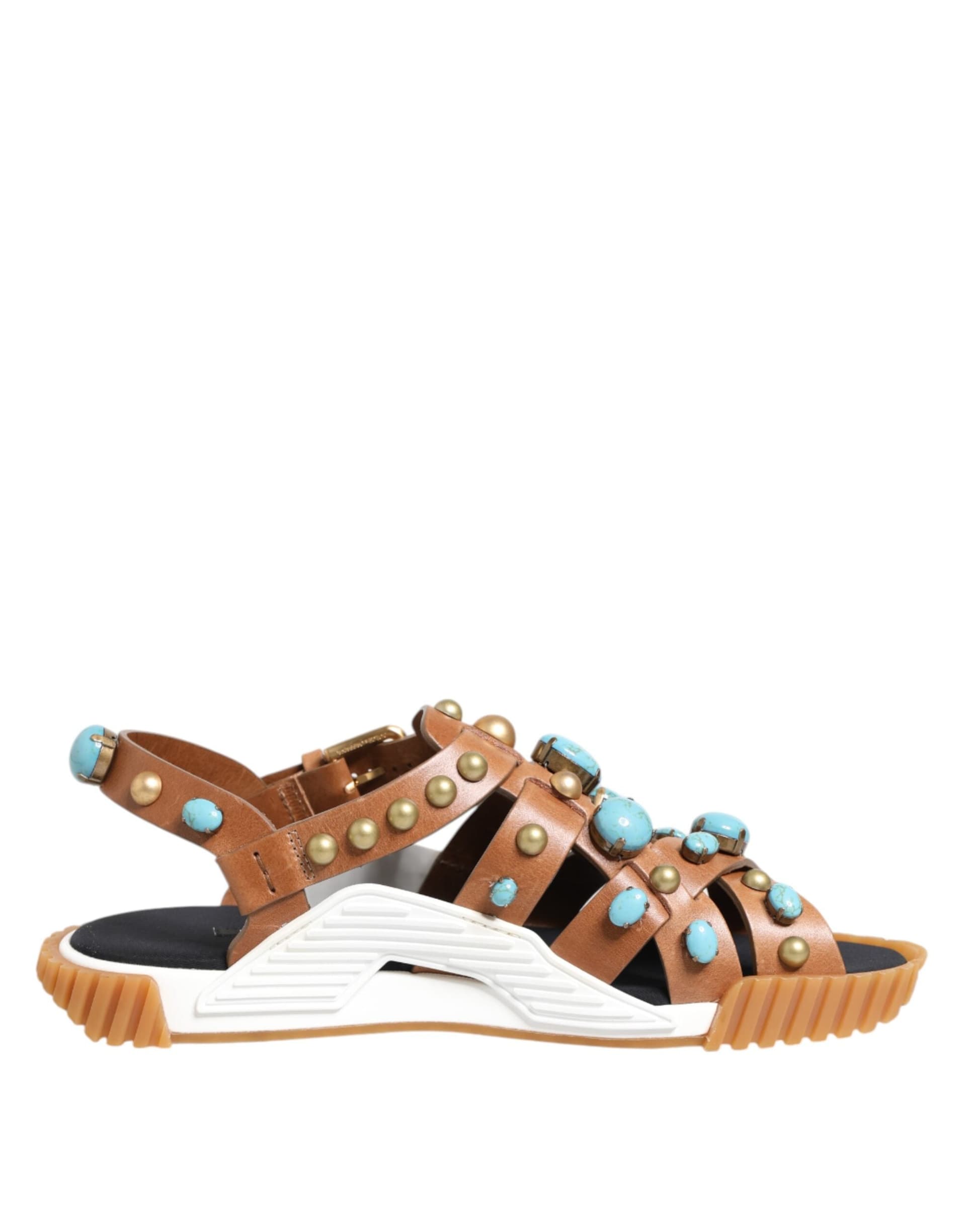 Dolce & Gabbana Brown Leather Studded Slides Sandals Shoes - 6