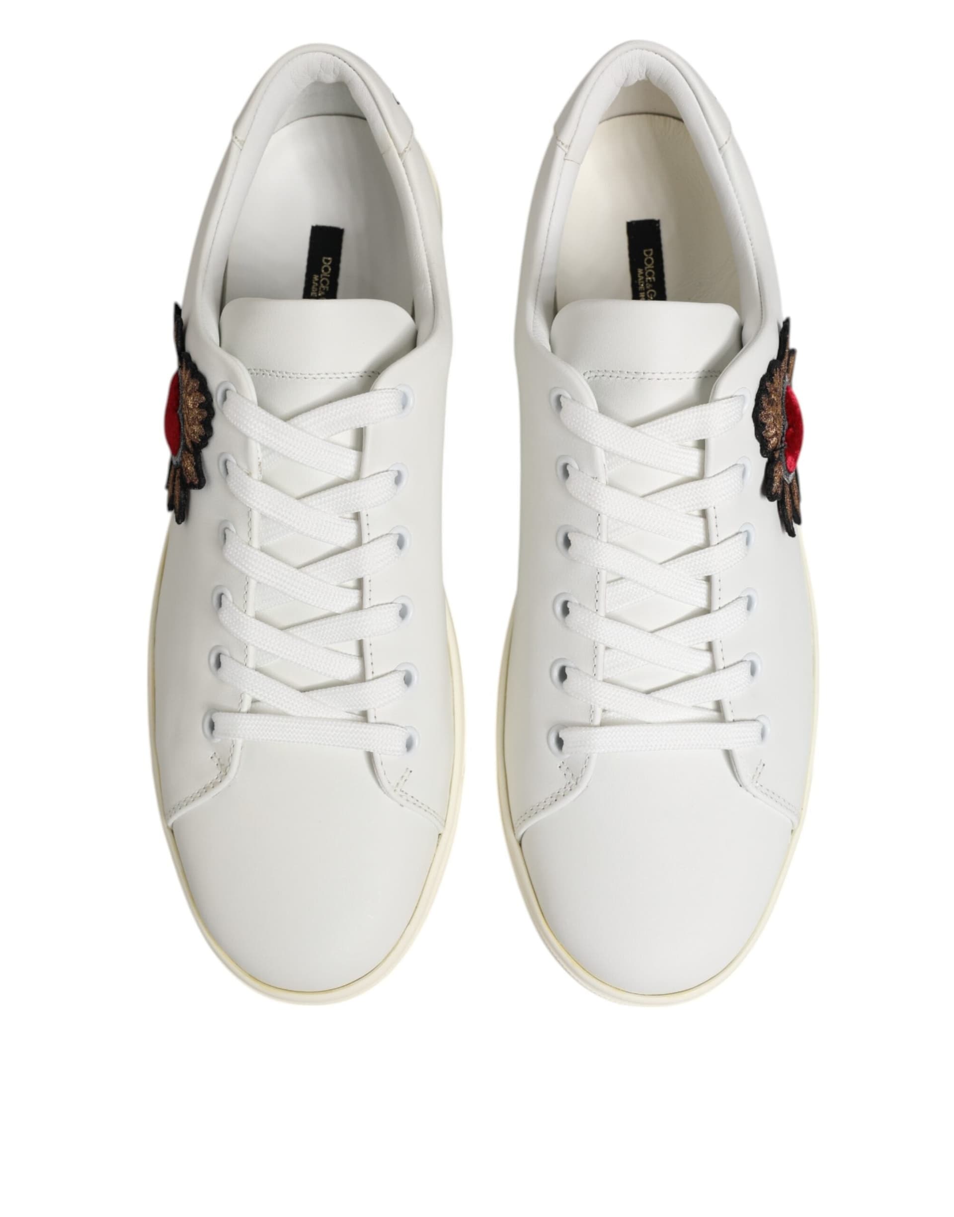 Dolce & Gabbana White Leather Sacred Heart Patch Sneakers Shoes - 2