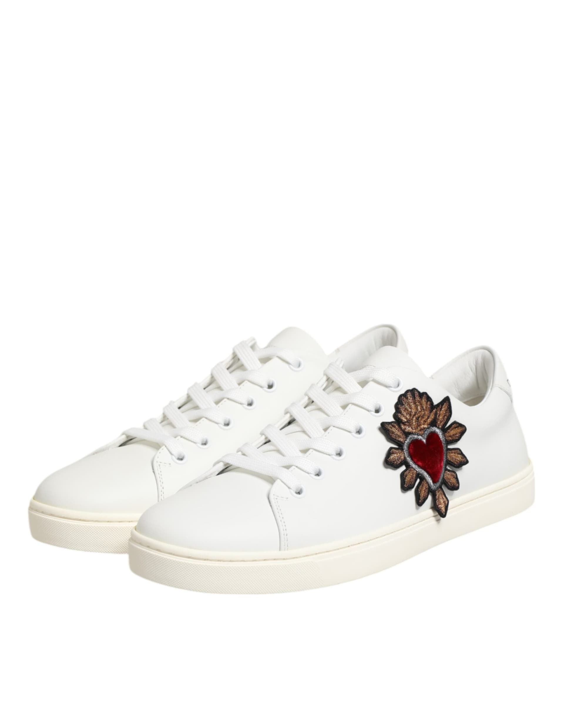 Dolce & Gabbana White Leather Sacred Heart Patch Sneakers Shoes - 3