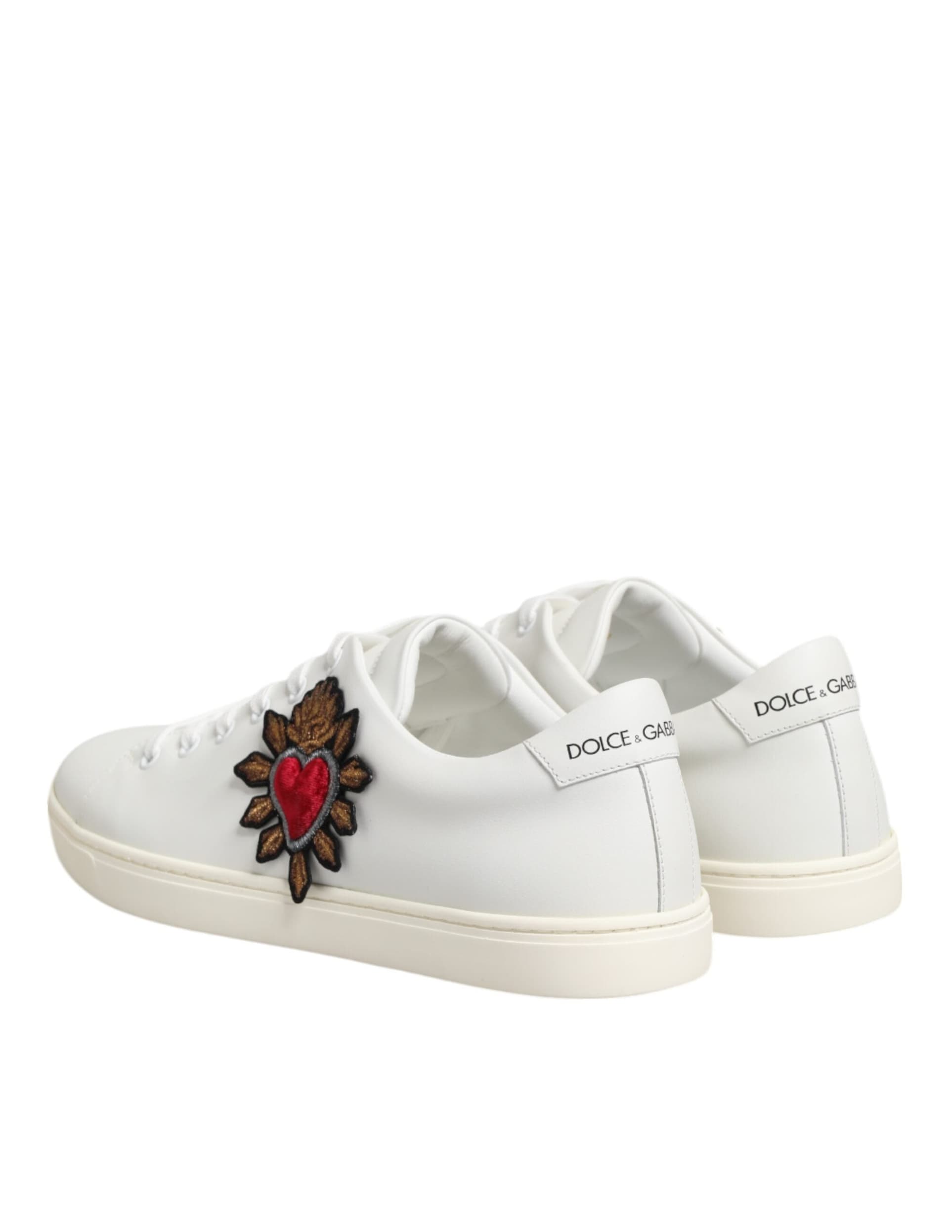 Dolce & Gabbana White Leather Sacred Heart Patch Sneakers Shoes - 4
