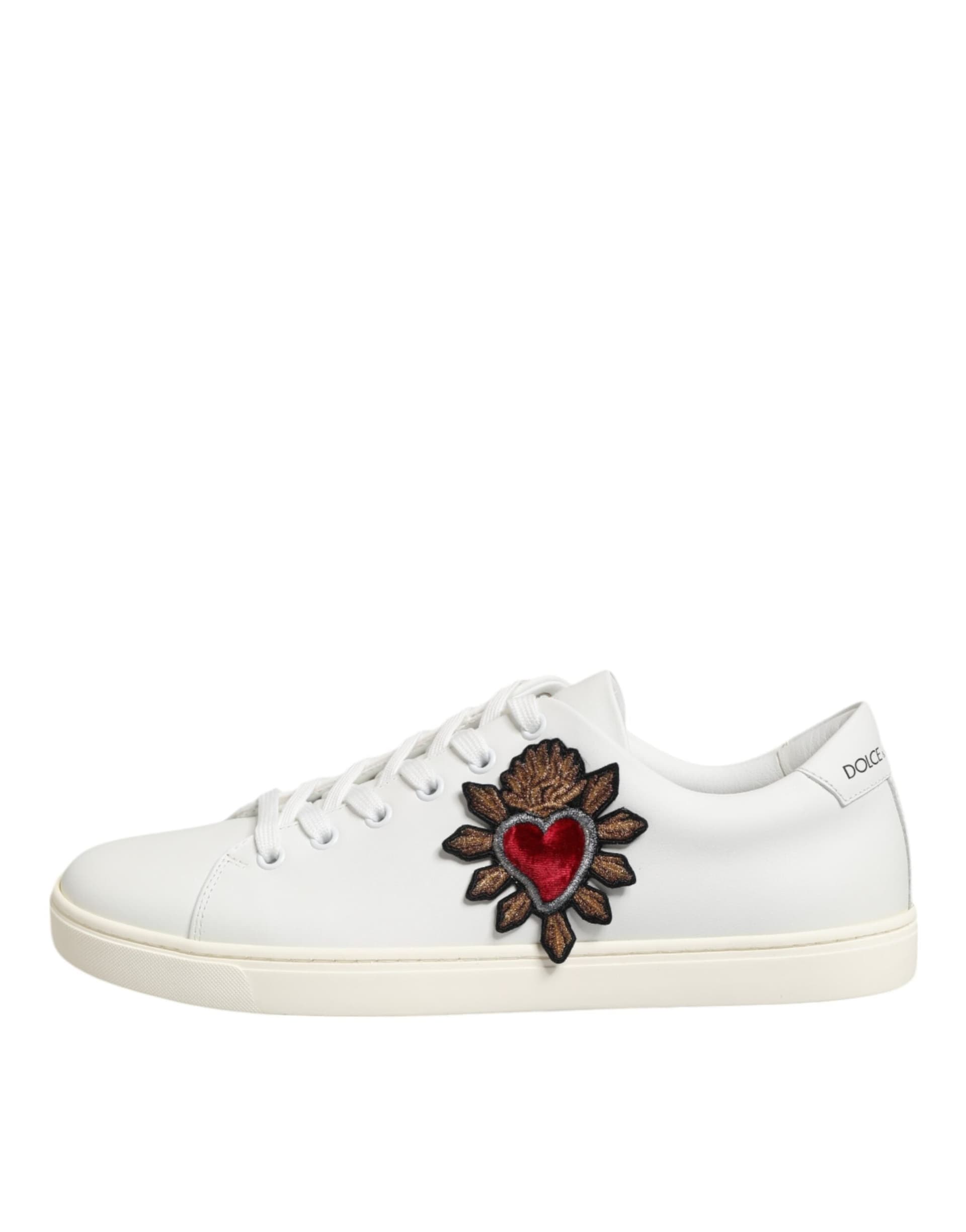 Dolce & Gabbana White Leather Sacred Heart Patch Sneakers Shoes - 5