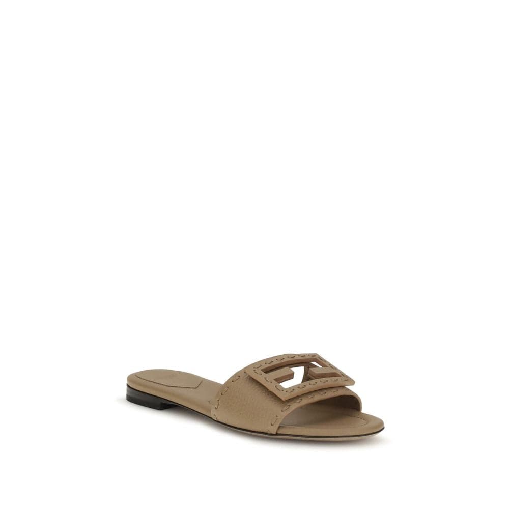Fendi Beige Calf Leather Bos Taurus Flat Sandals - 2