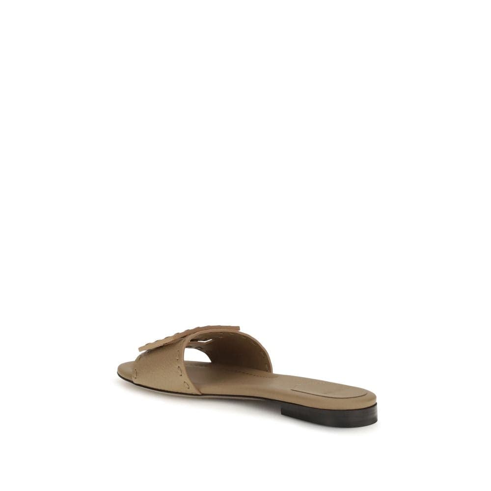 Fendi Beige Calf Leather Bos Taurus Flat Sandals - 3
