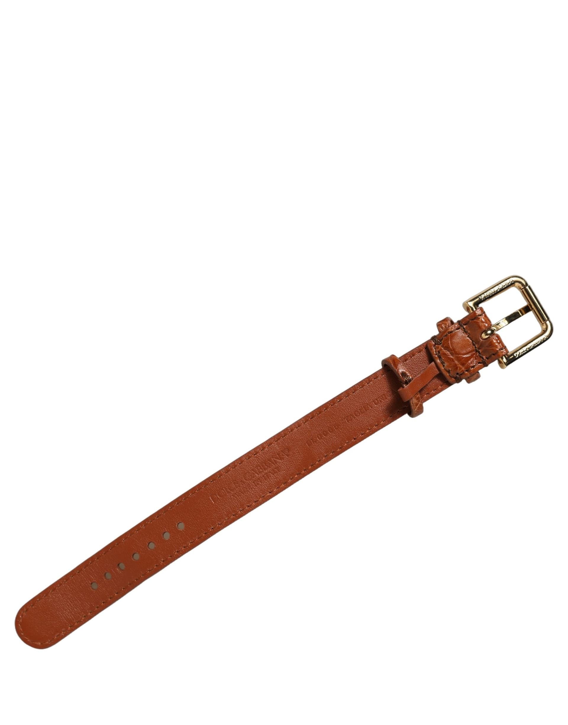 Dolce & Gabbana Brown Textured Leather Gold Buckle Belt Strap Bracelet - 3