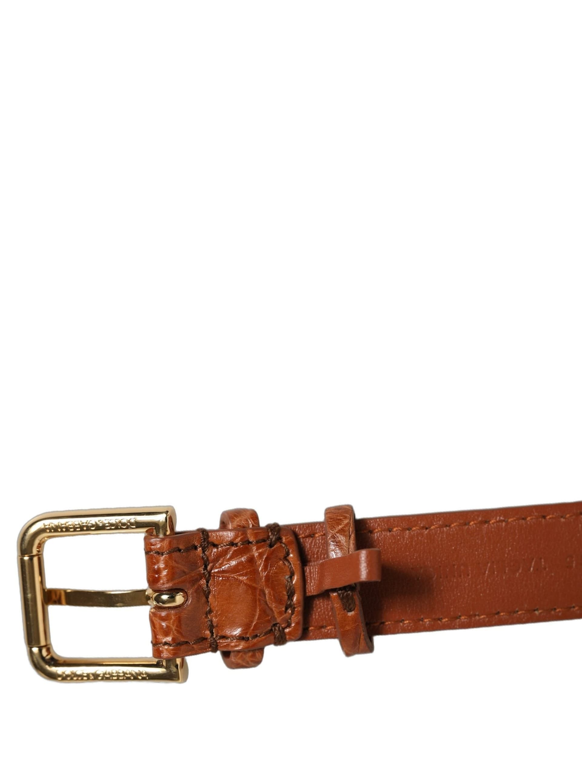 Dolce & Gabbana Brown Textured Leather Gold Buckle Belt Strap Bracelet - 5