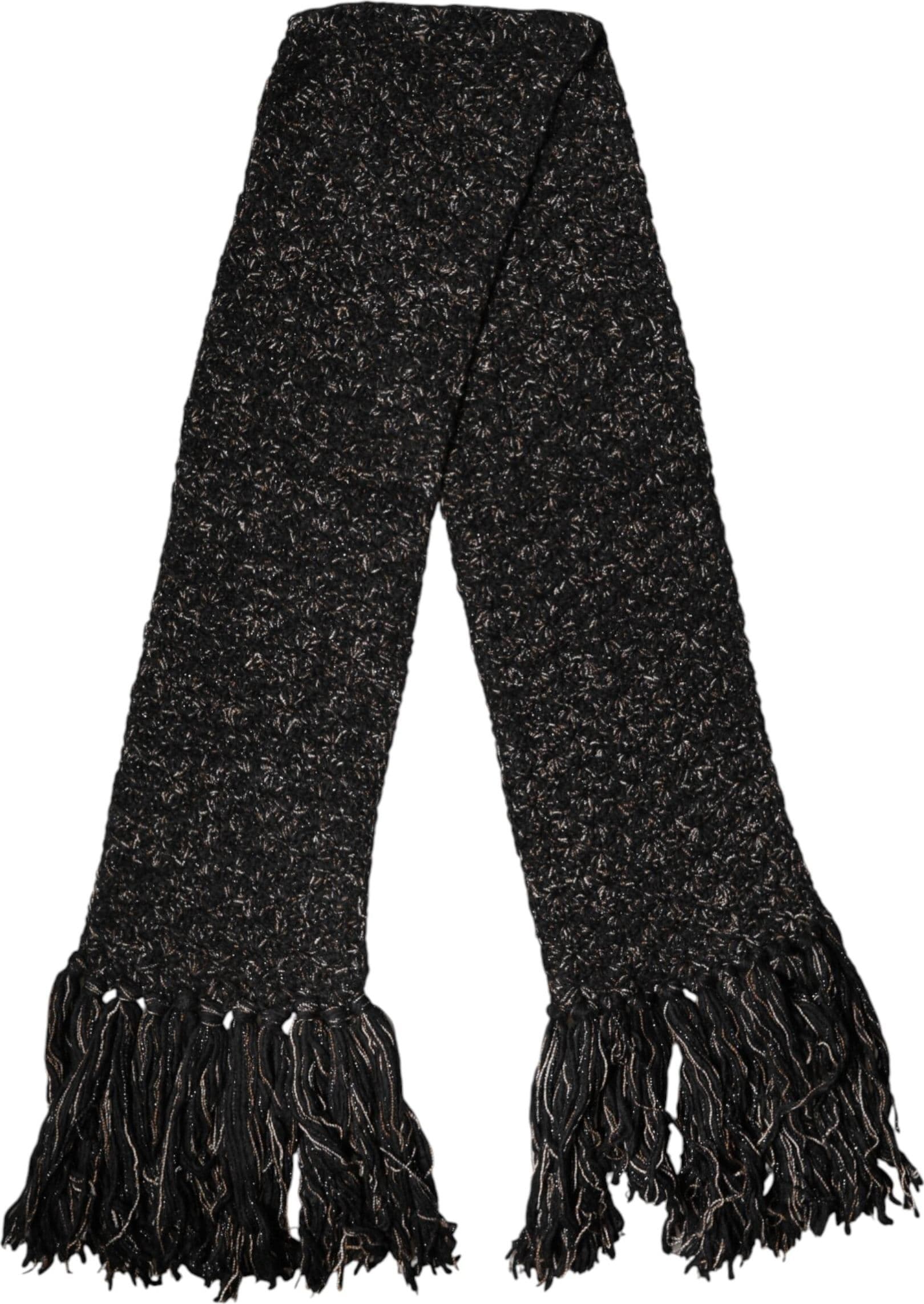 Dolce & Gabbana Black Wool Fringes Neck Wrap Foulard Scarf - 2