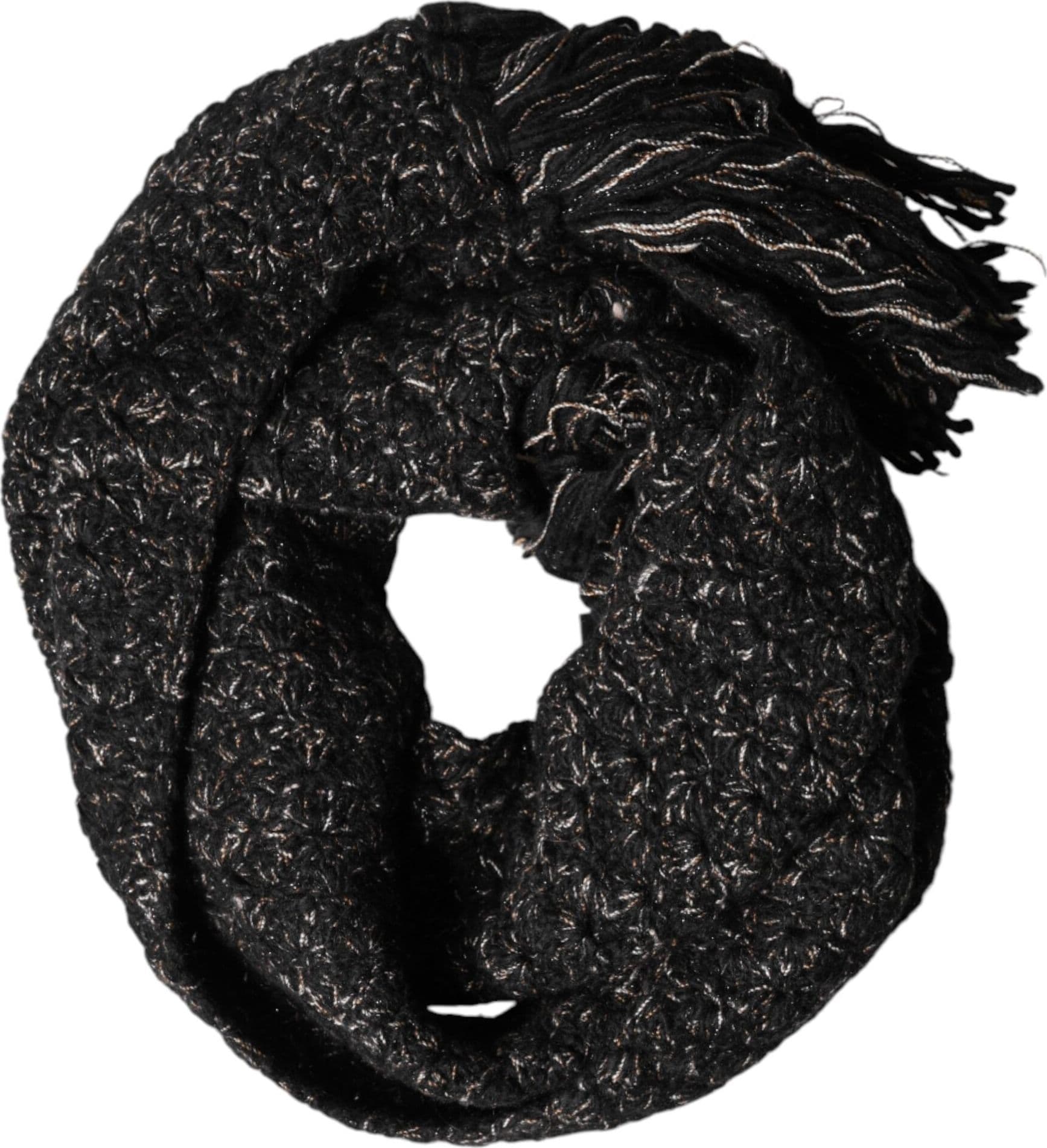Dolce & Gabbana Black Wool Fringes Neck Wrap Foulard Scarf - 4