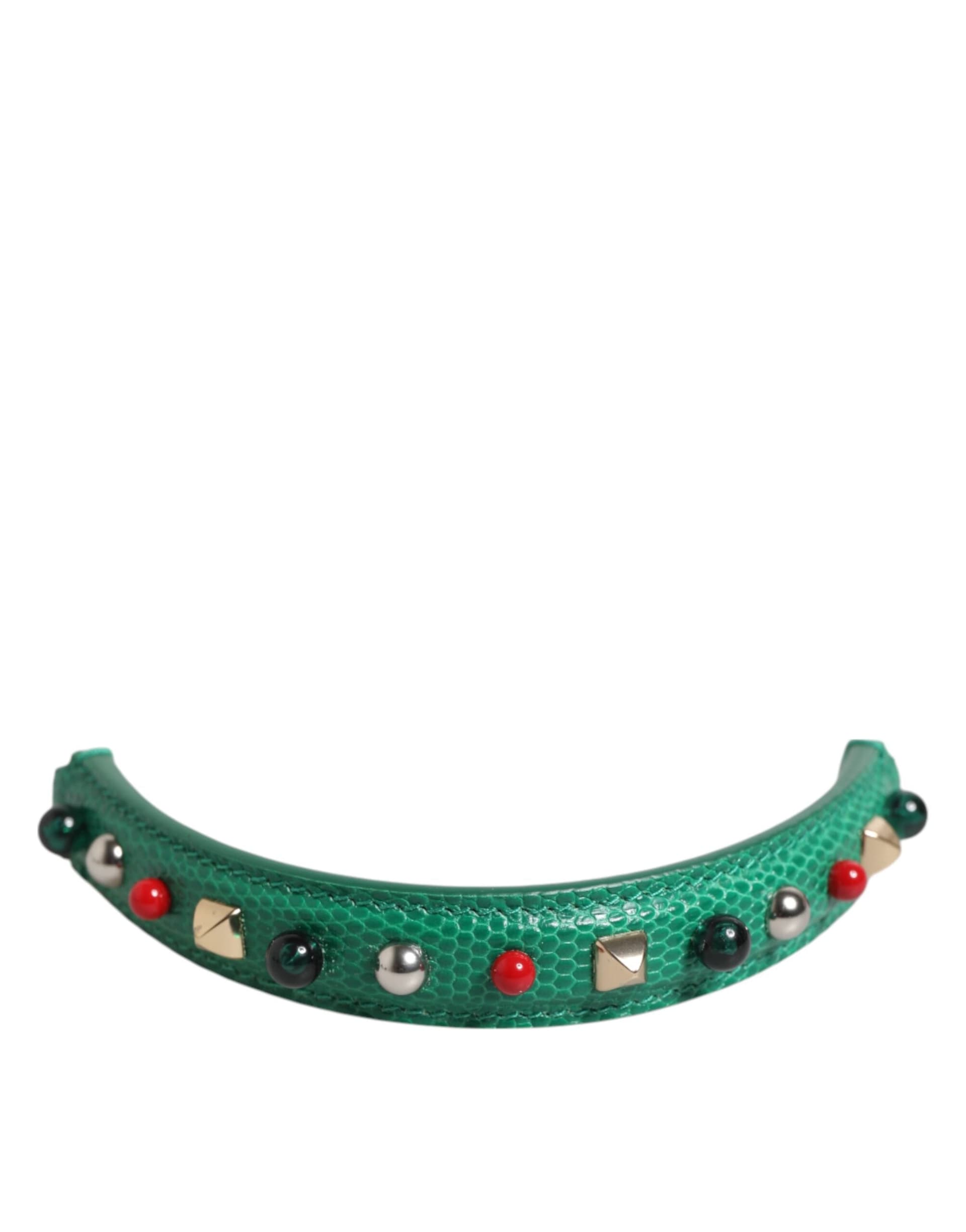 Dolce & Gabbana Green Embellished Leather Bag Handle Women Shoulder Strap - 3