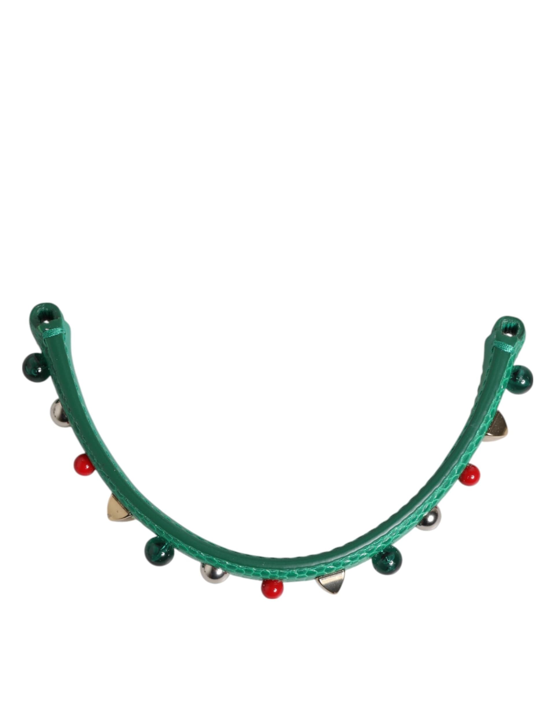 Dolce & Gabbana Green Embellished Leather Bag Handle Women Shoulder Strap - 4