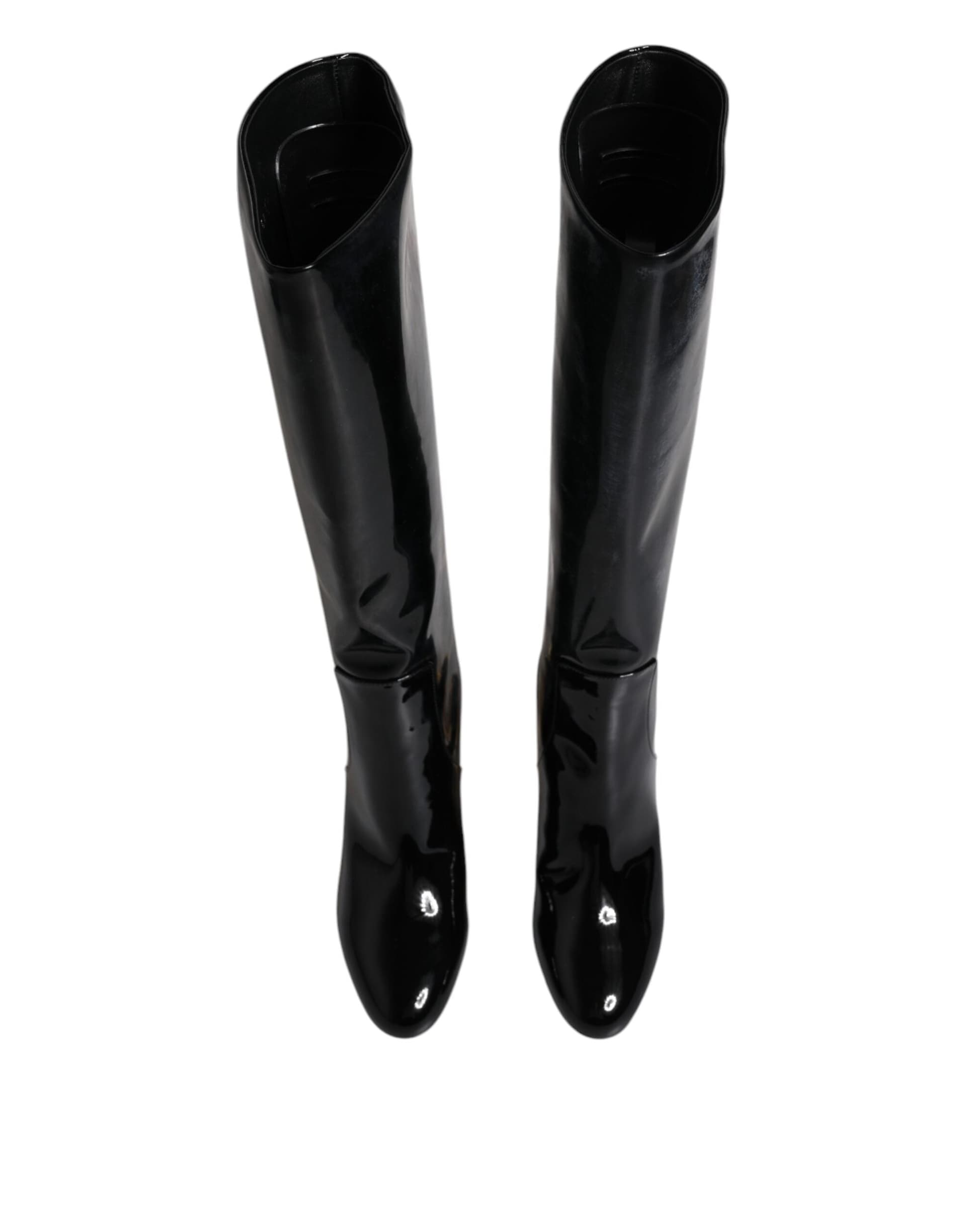 Dolce & Gabbana Black Patent Leather Vally High Boots Shoes - 2