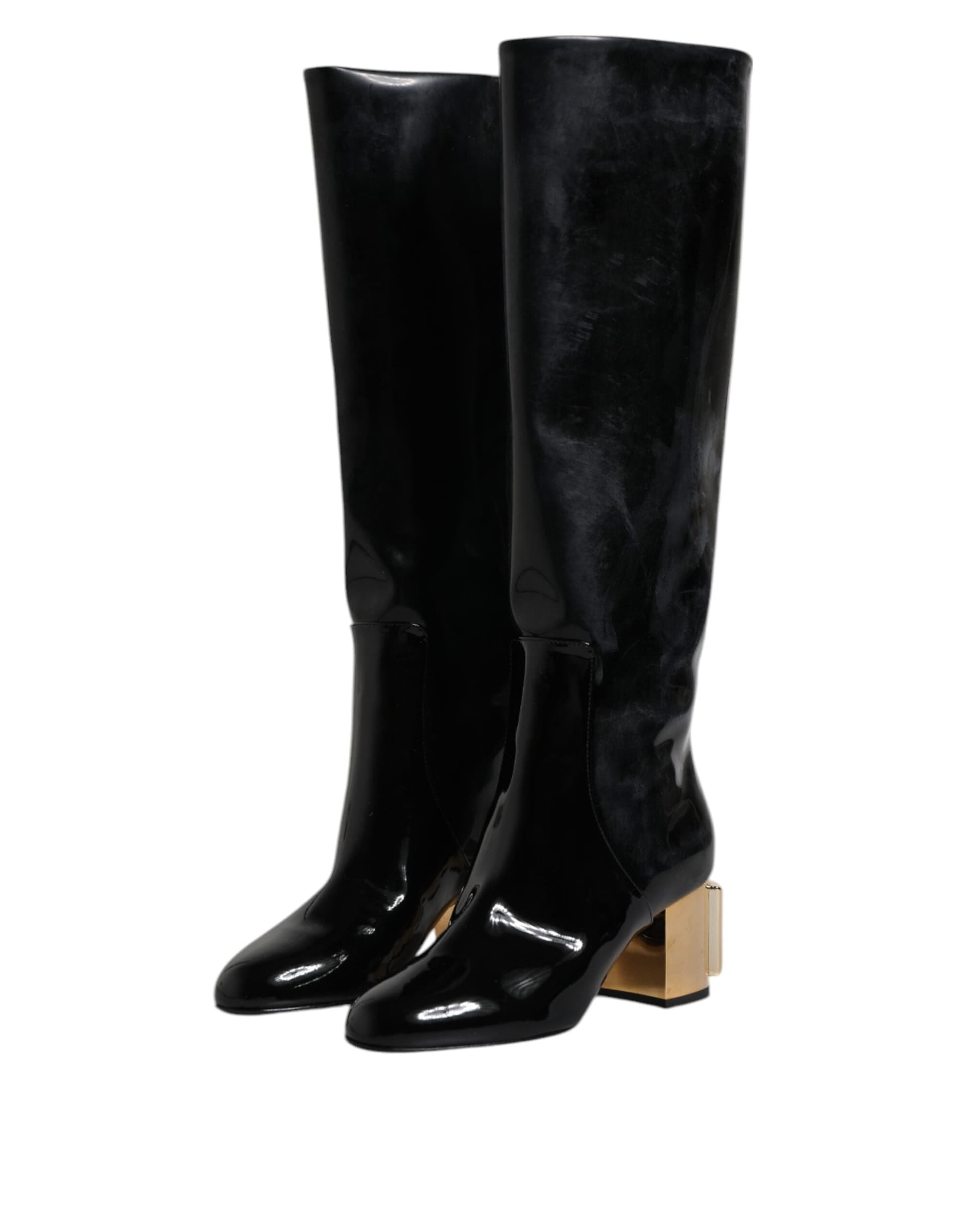 Dolce & Gabbana Black Patent Leather Vally High Boots Shoes - 3
