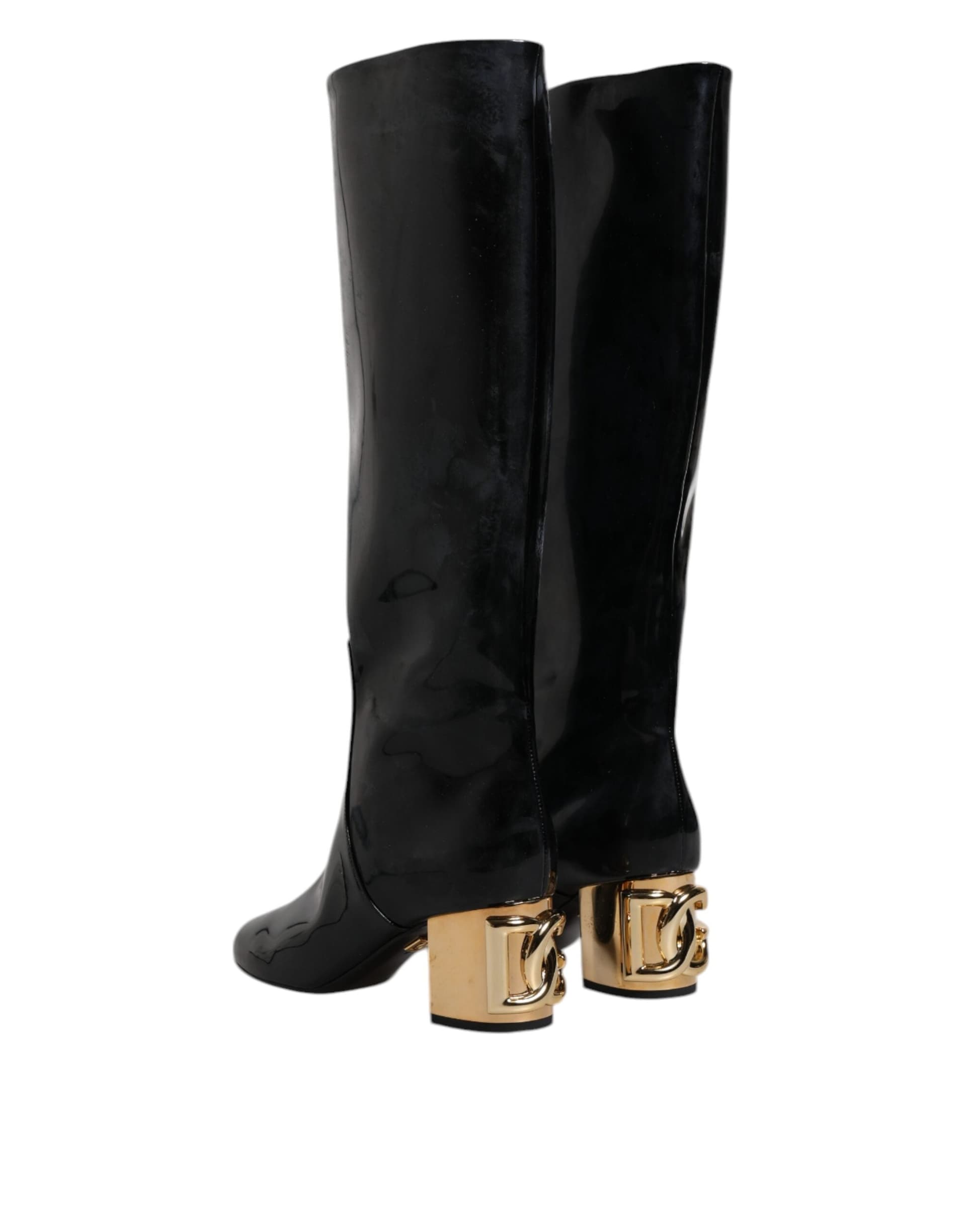 Dolce & Gabbana Black Patent Leather Vally High Boots Shoes - 4