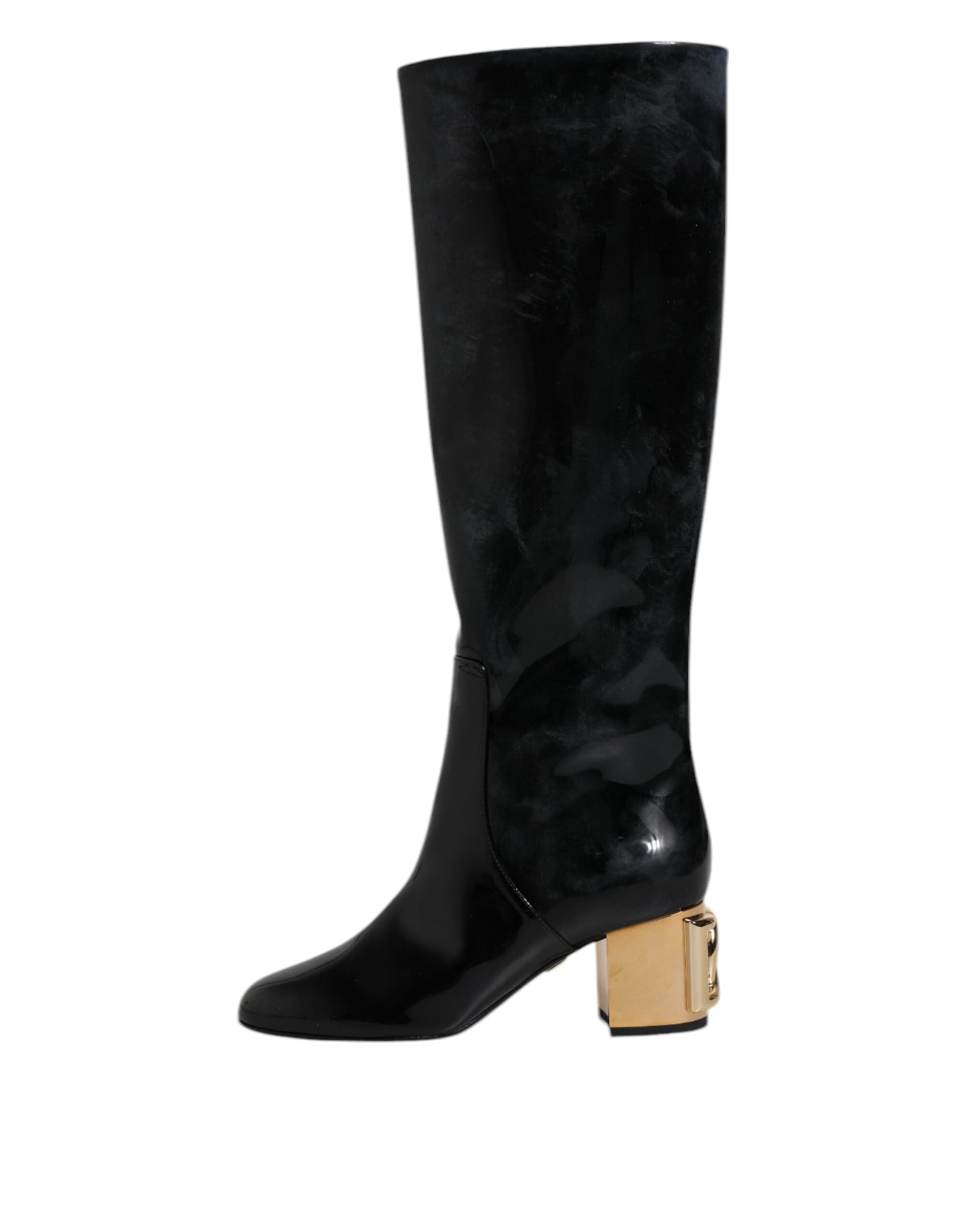 Dolce & Gabbana Black Patent Leather Vally High Boots Shoes - 5
