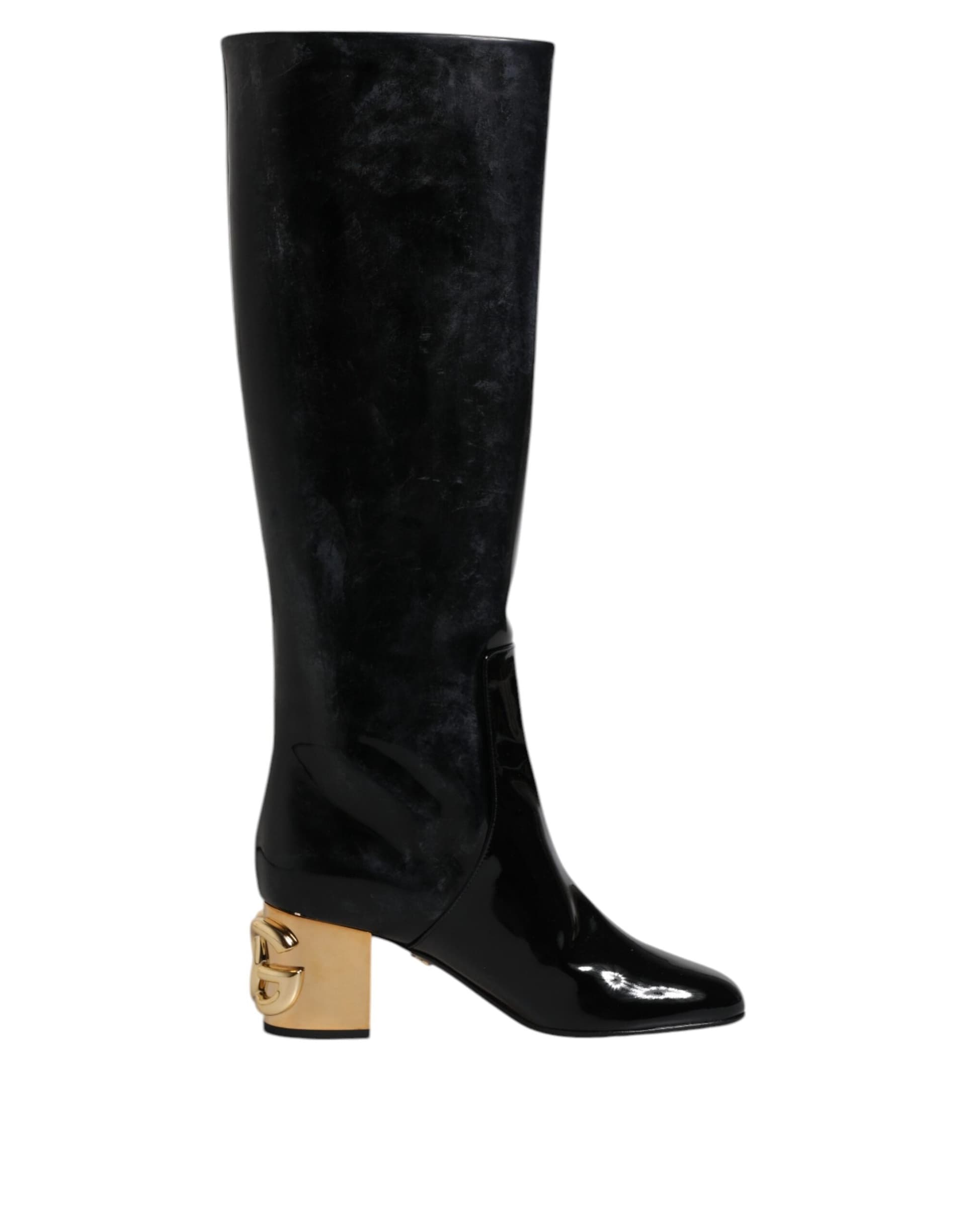 Dolce & Gabbana Black Patent Leather Vally High Boots Shoes - 6