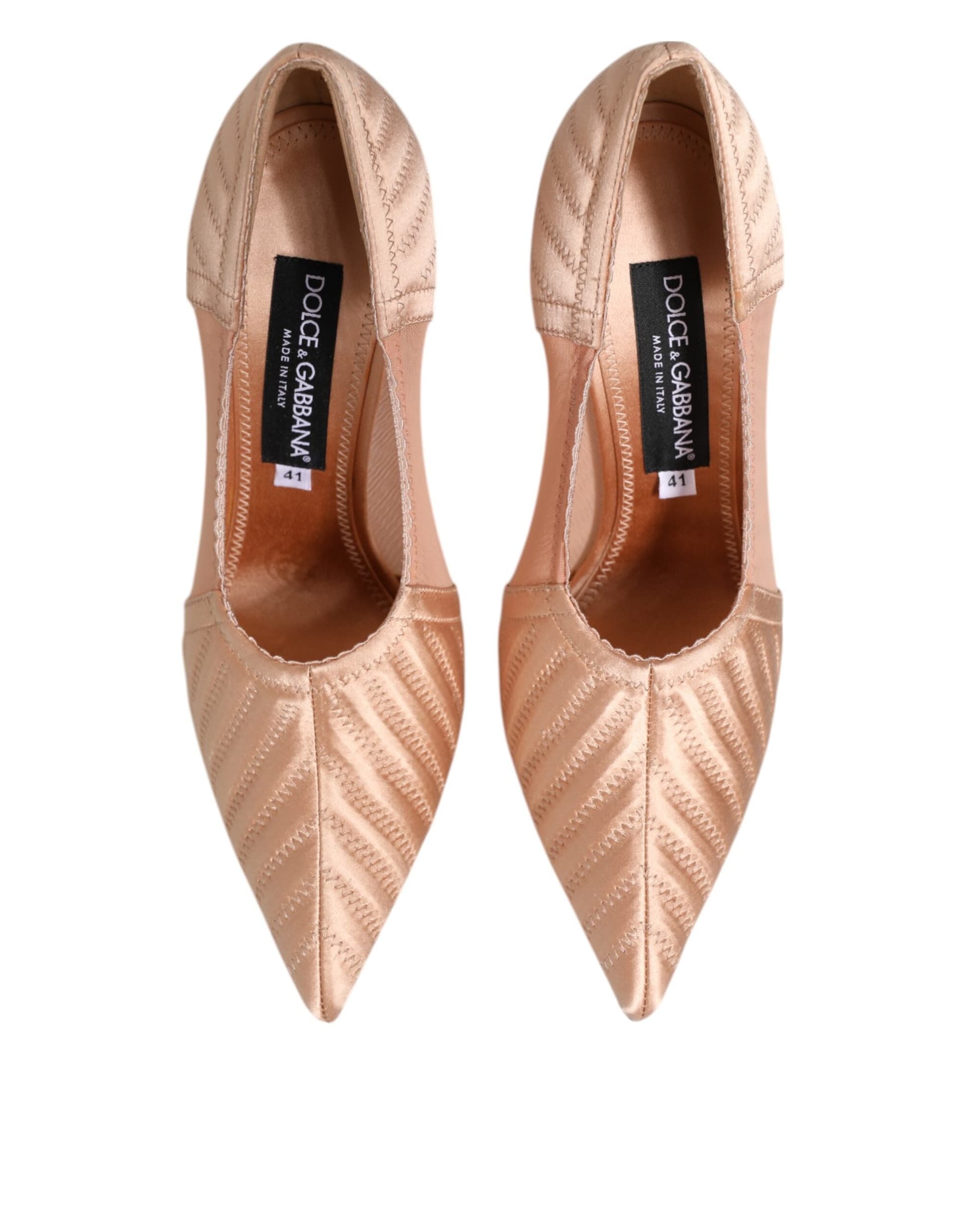 Dolce & Gabbana Cipria Nude Satin Mesh Stiletto Pumps Shoes - 2