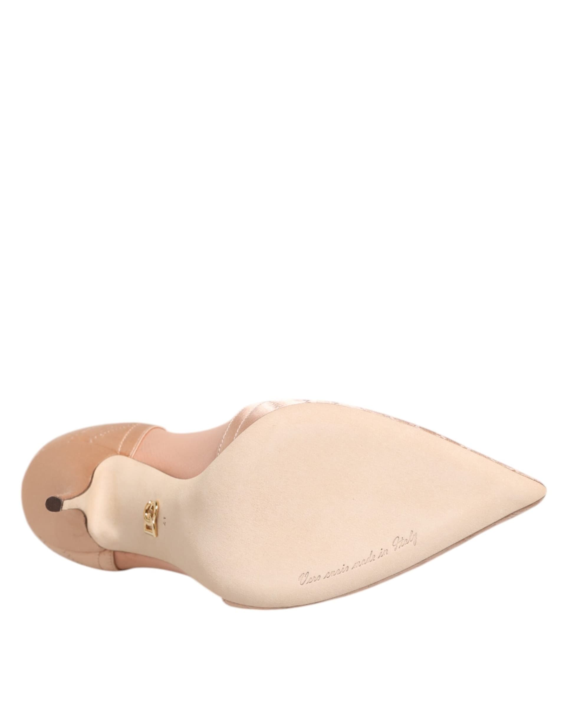 Dolce & Gabbana Cipria Nude Satin Mesh Stiletto Pumps Shoes - 8
