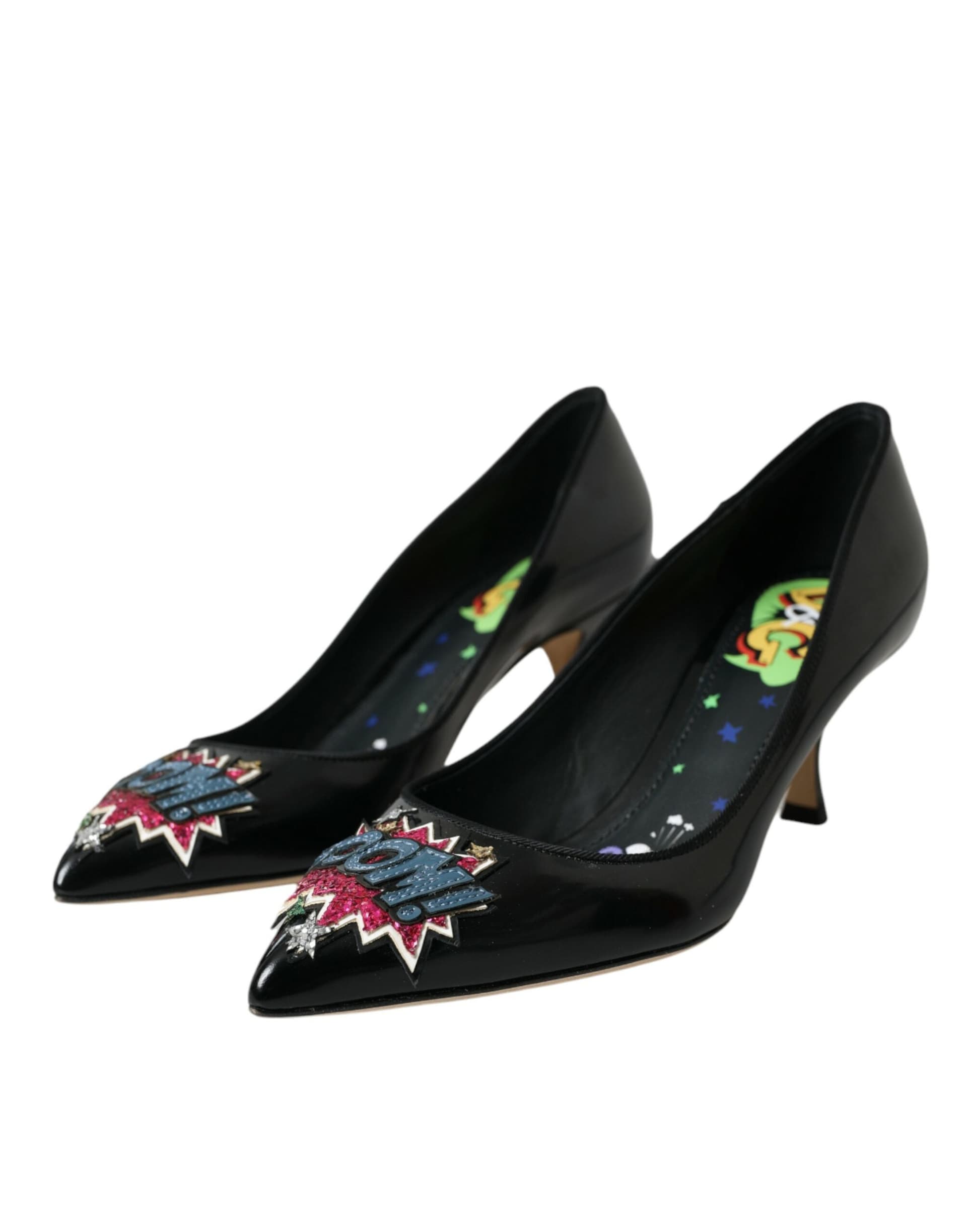 Dolce & Gabbana Black Leather BOOM Patch Heels Pumps Shoes - 2