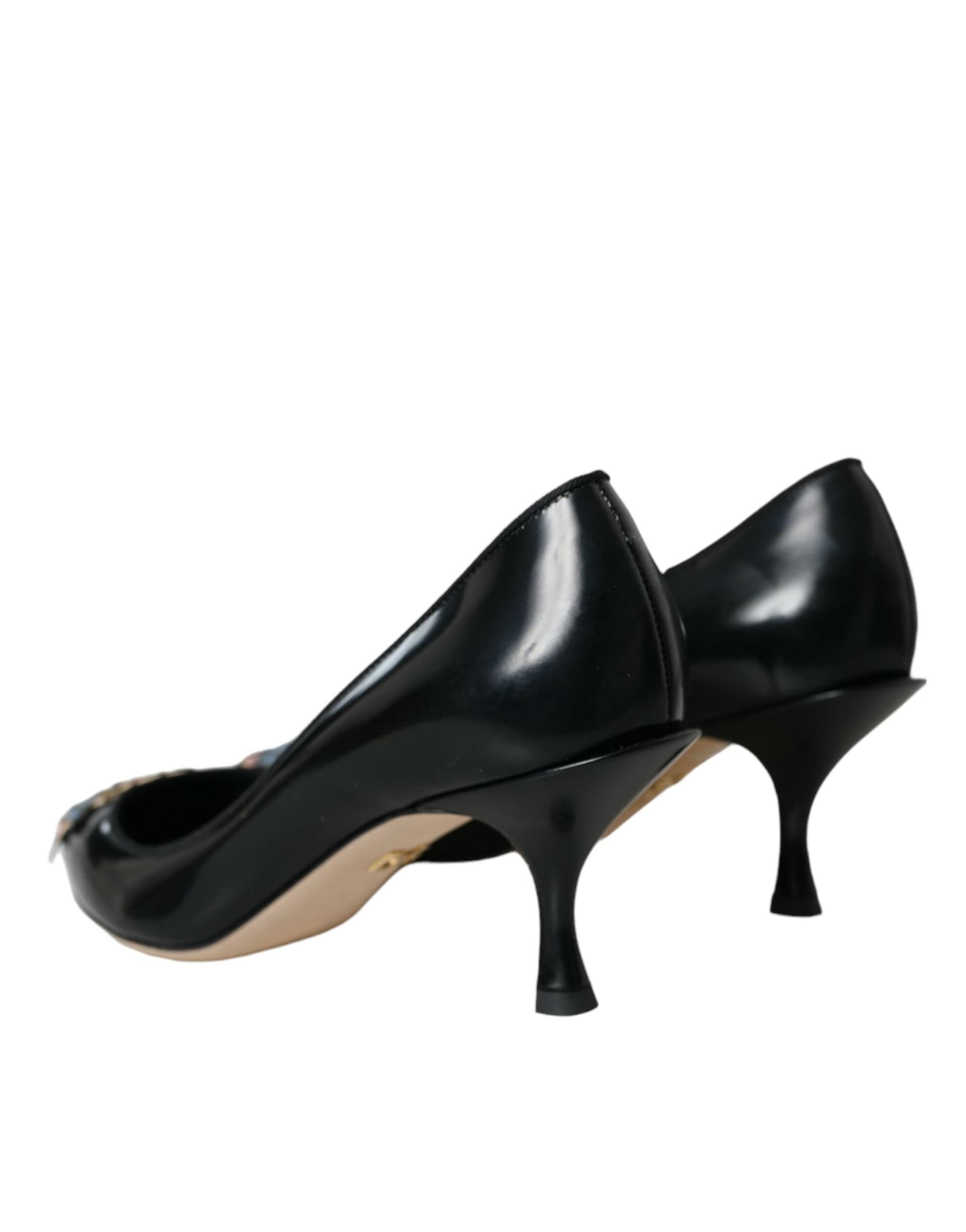 Dolce & Gabbana Black Leather BOOM Patch Heels Pumps Shoes - 3
