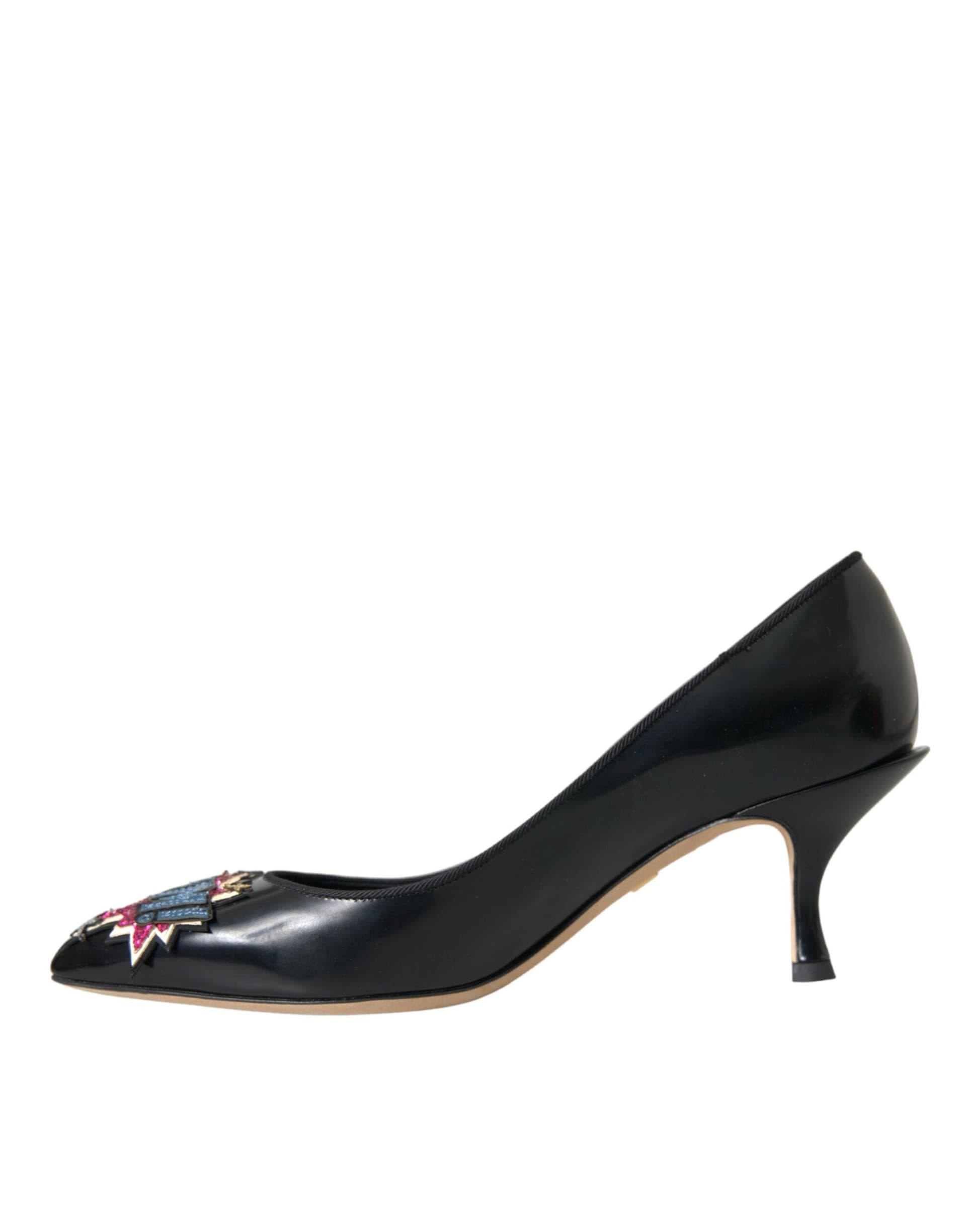 Dolce & Gabbana Black Leather BOOM Patch Heels Pumps Shoes - 4