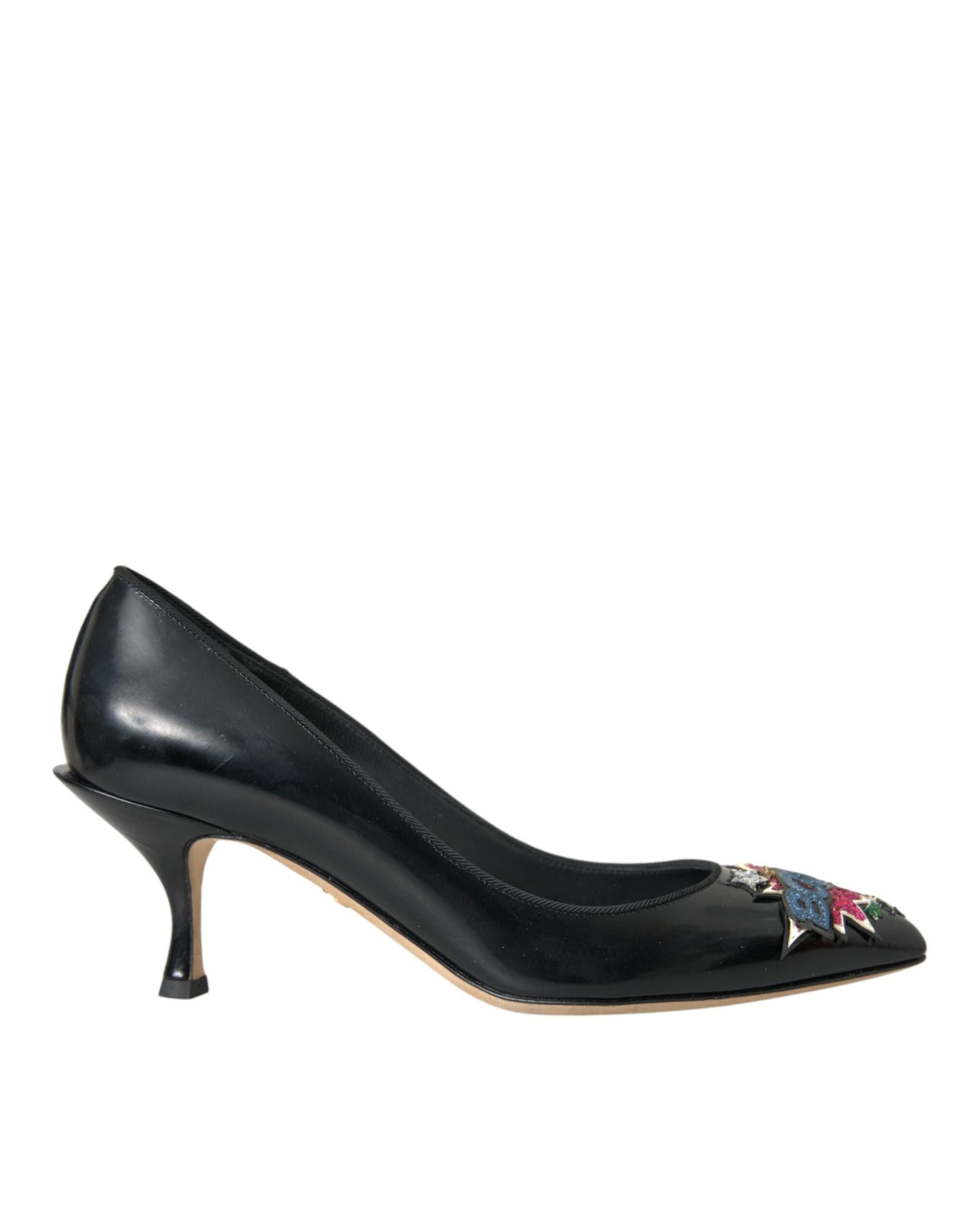 Dolce & Gabbana Black Leather BOOM Patch Heels Pumps Shoes - 5