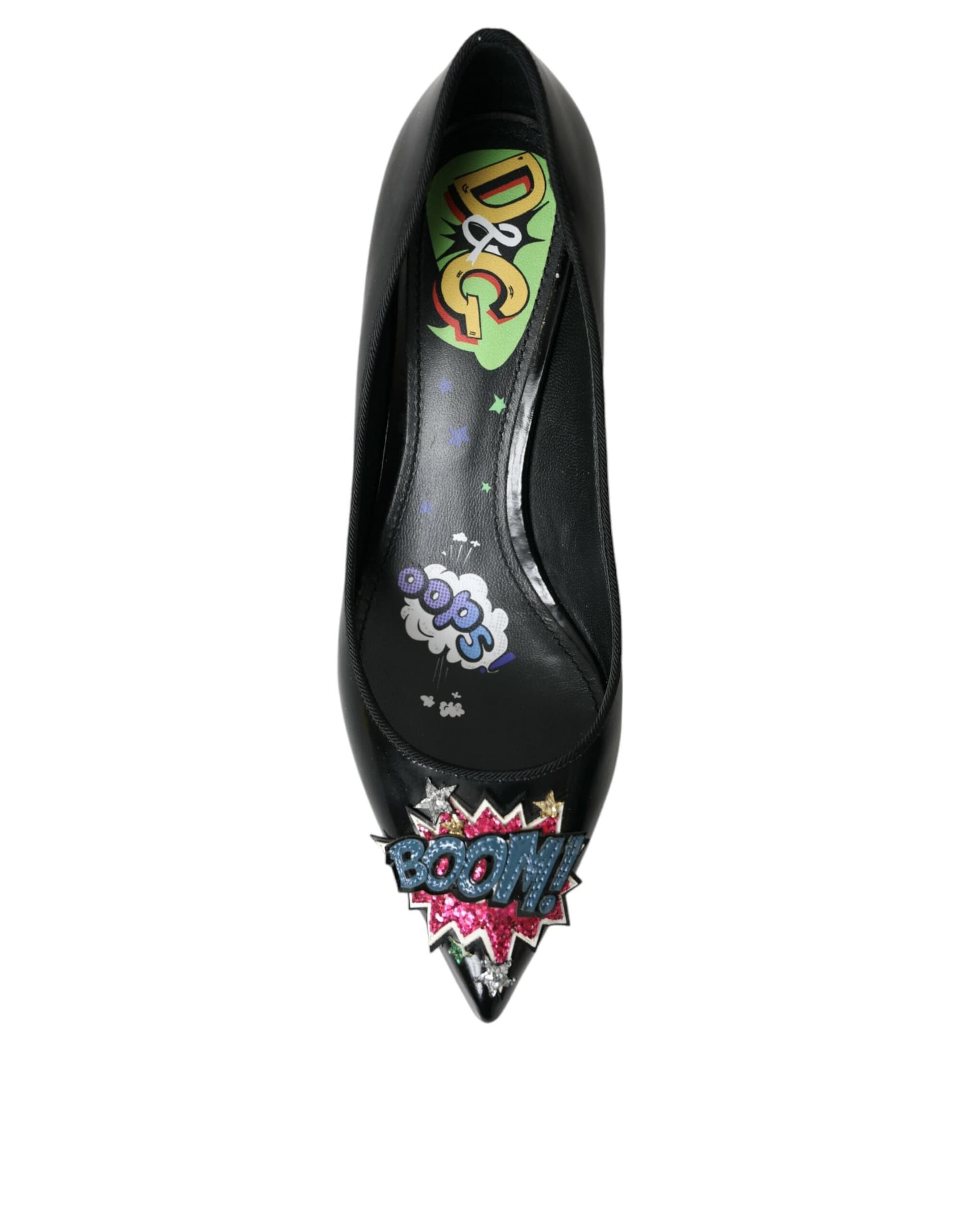 Dolce & Gabbana Black Leather BOOM Patch Heels Pumps Shoes - 8