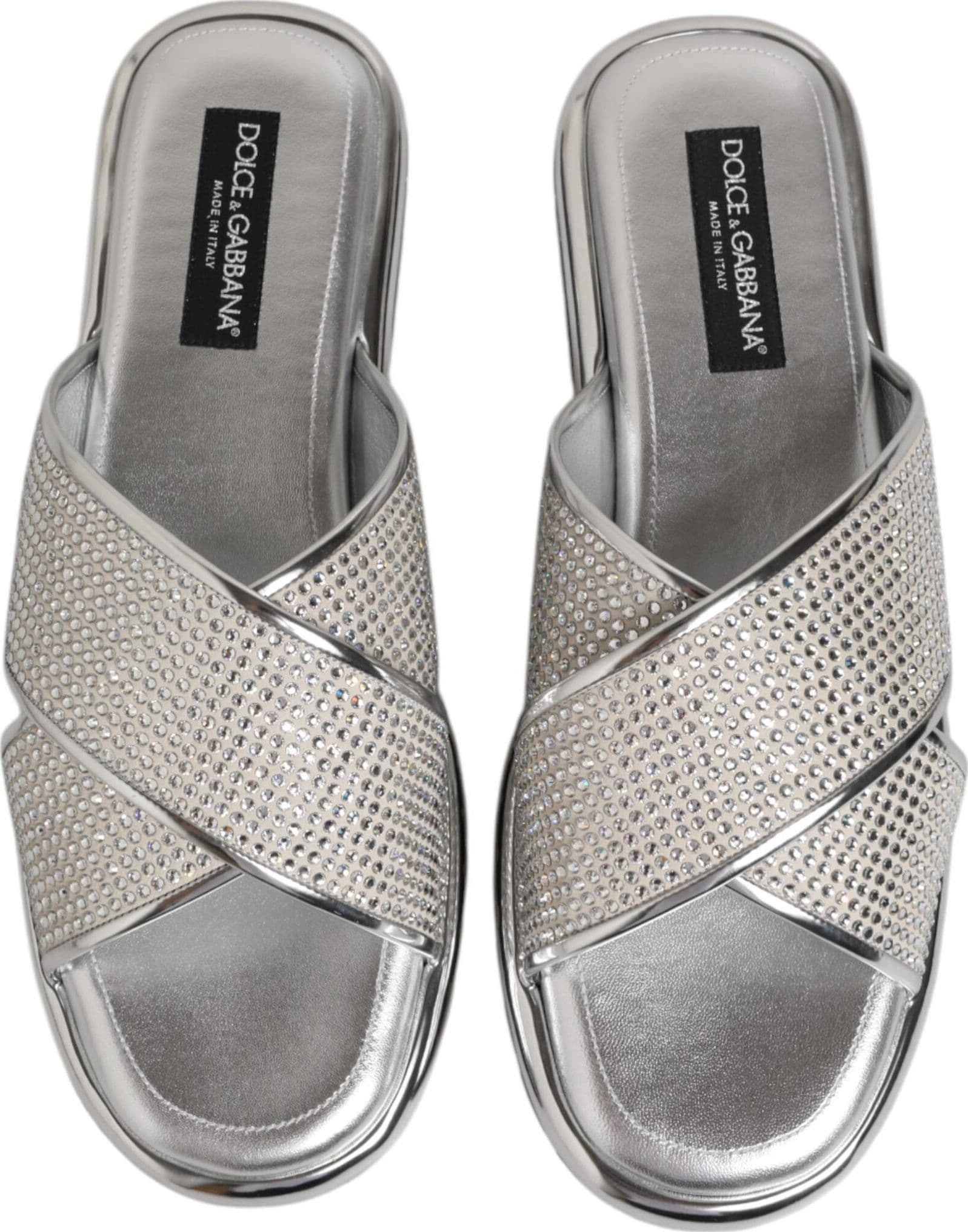 Dolce & Gabbana Silver Strass Slides Flats Slippers Shoes - 2