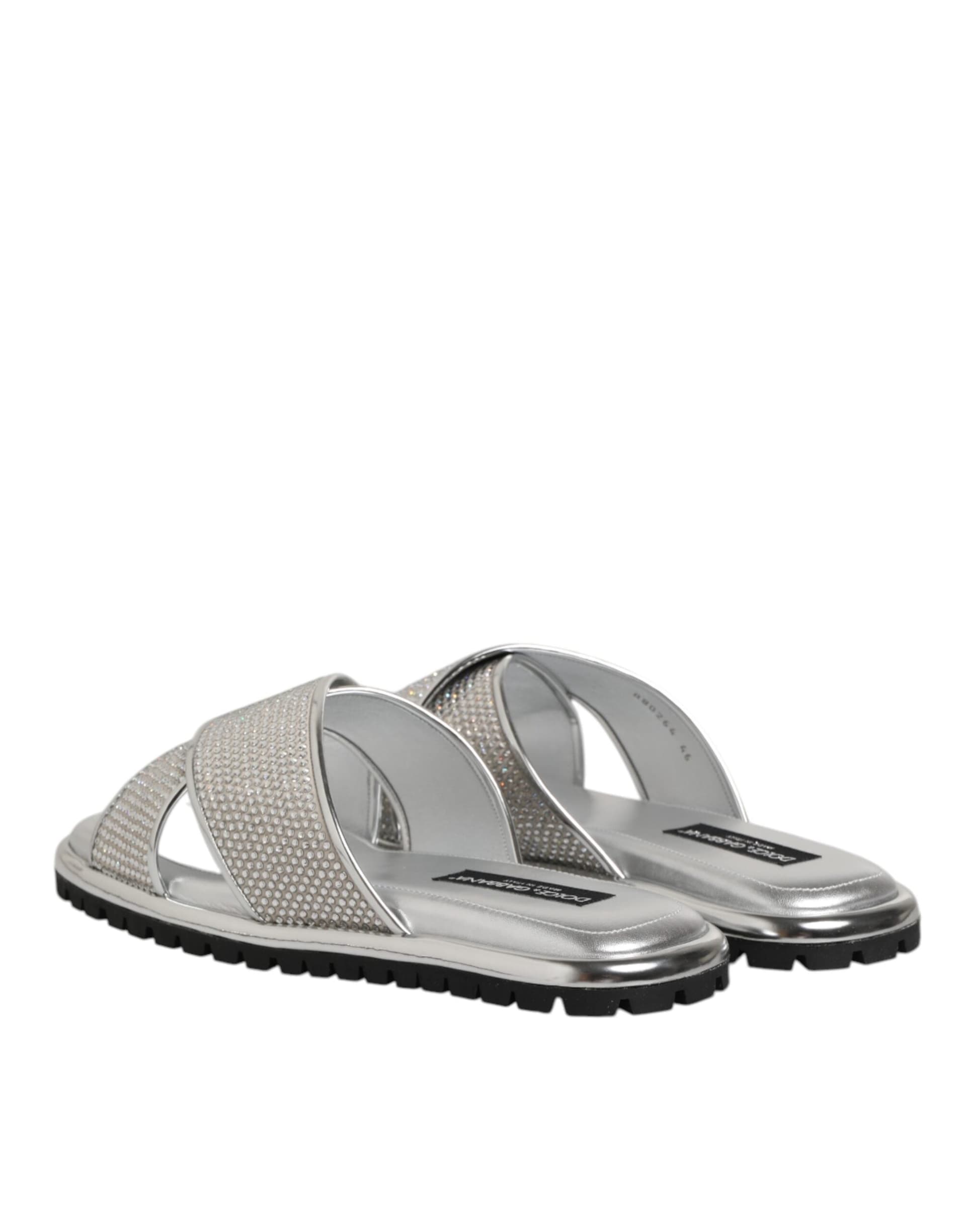Dolce & Gabbana Silver Strass Slides Flats Slippers Shoes - 4