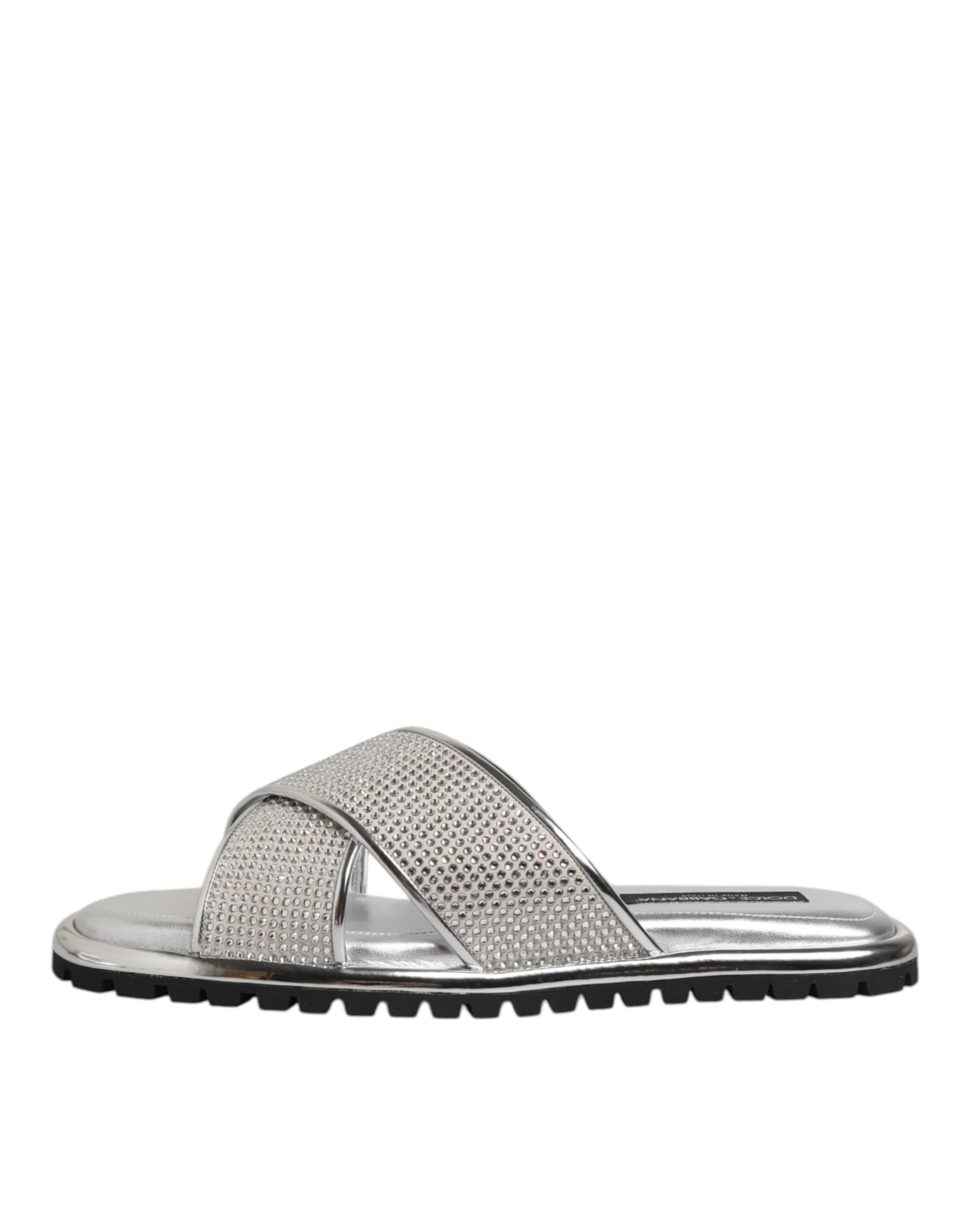 Dolce & Gabbana Silver Strass Slides Flats Slippers Shoes - 5