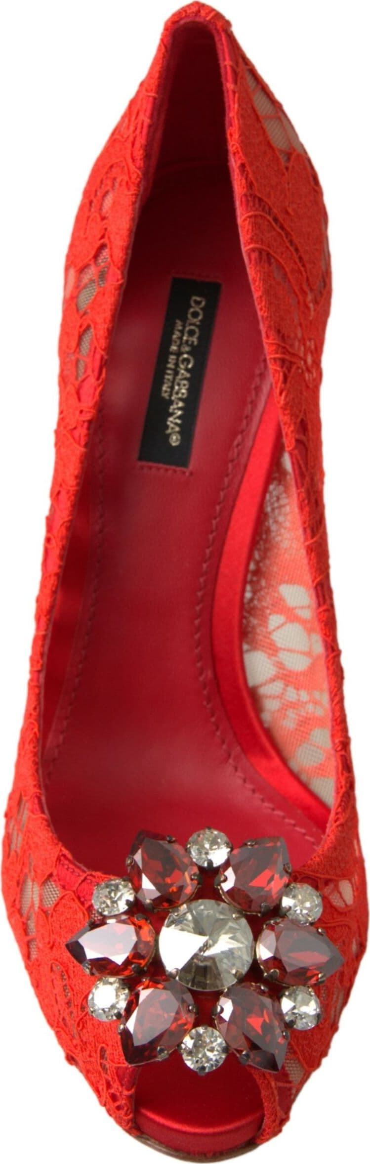 Dolce & Gabbana Red Taormina Lace Crystal Heels Pumps Shoes - 4