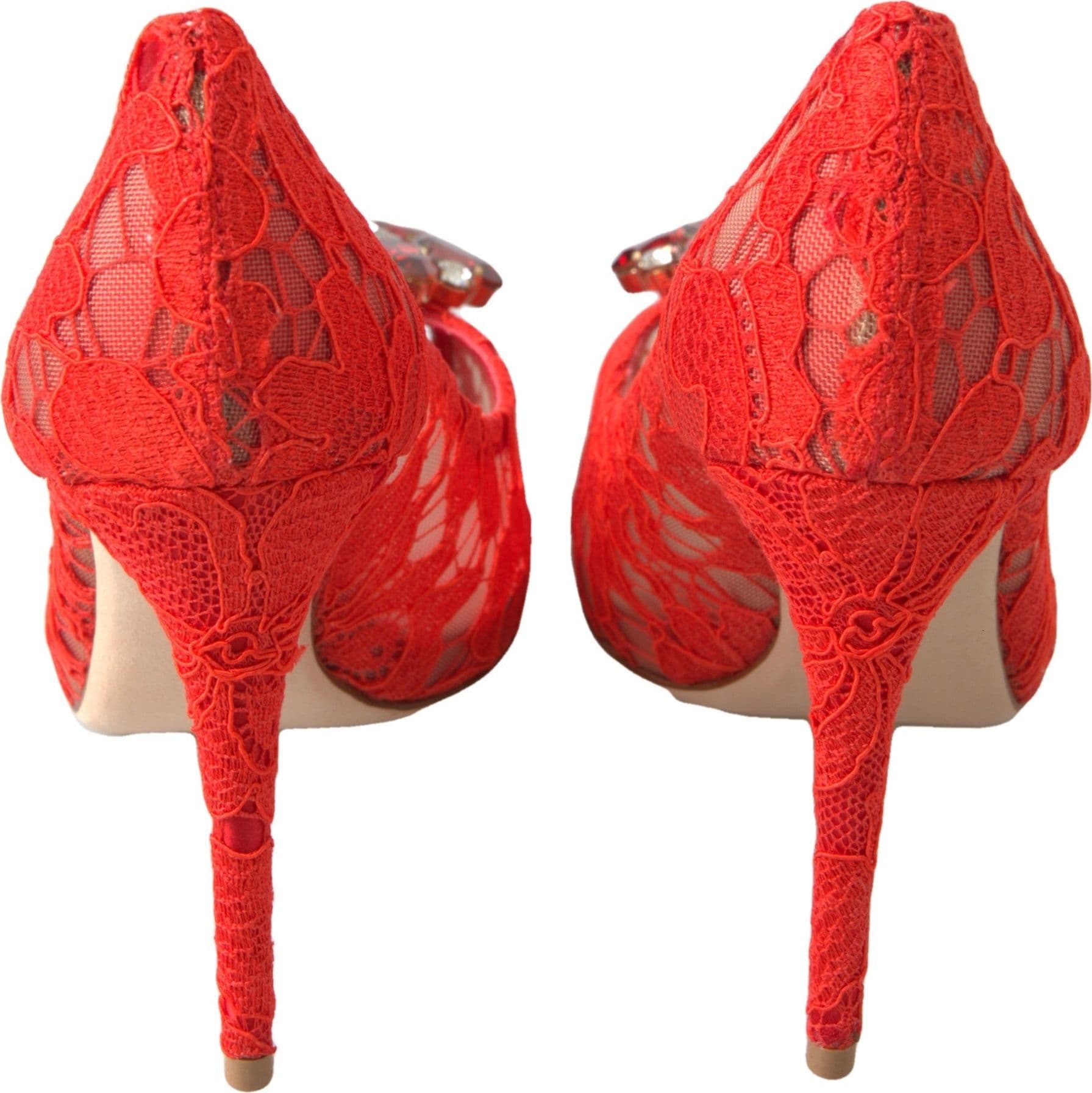 Dolce & Gabbana Red Taormina Lace Crystal Heels Pumps Shoes - 6