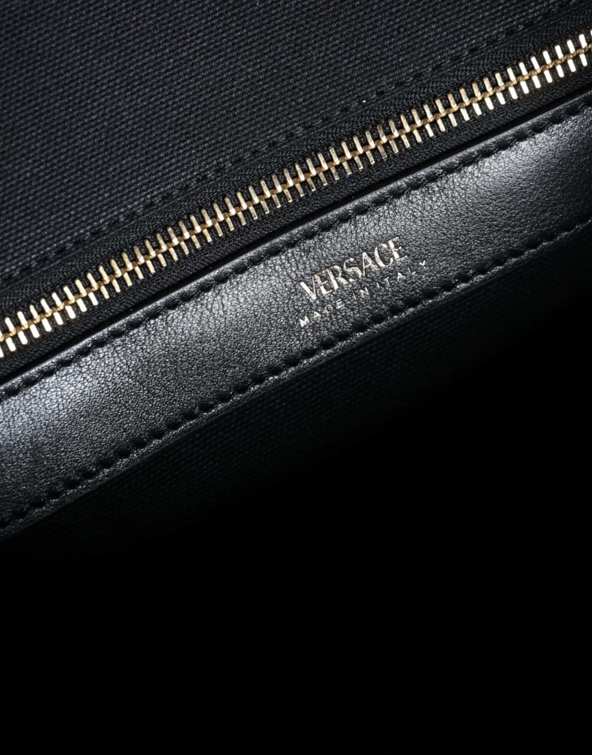 Versace Black Top Handle Canvas Leather Logo Crossbody Tote Bag - 4