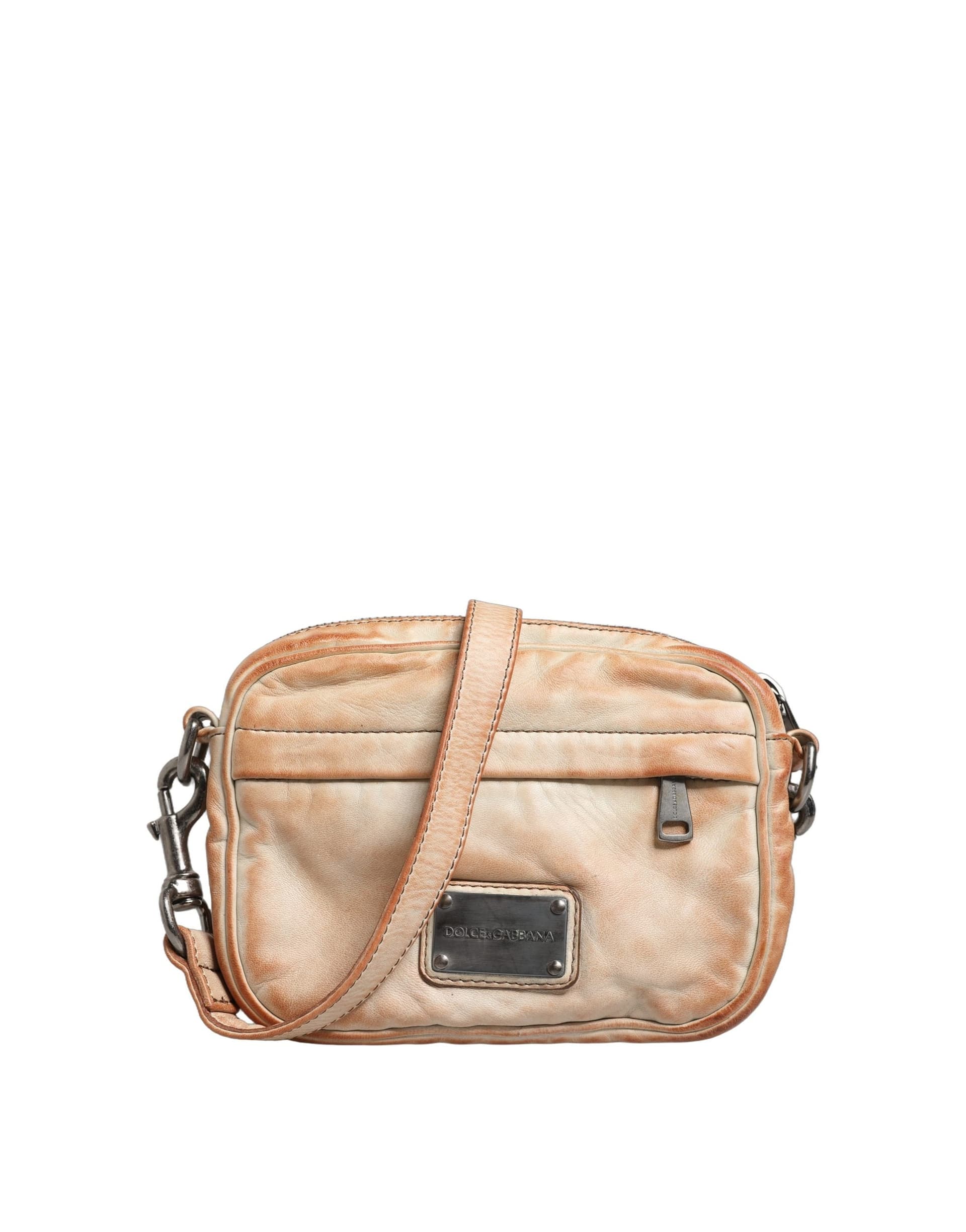 Dolce & Gabbana Beige Vintage Leather Logo Plaque Shoulder Borse Men Bag - 6