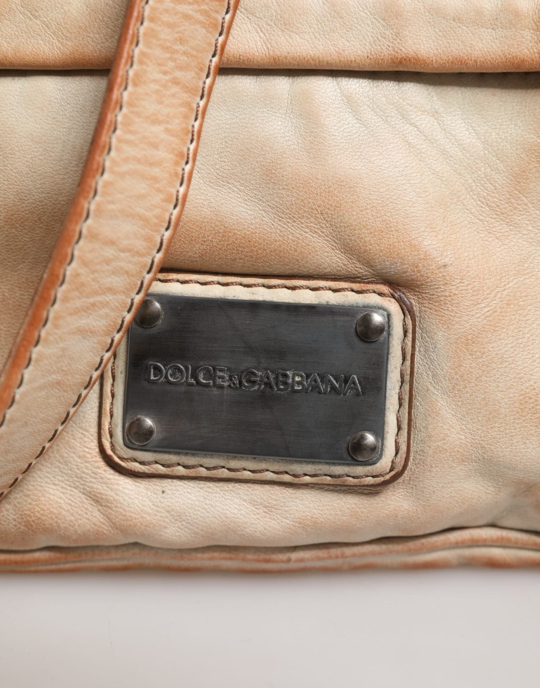 Dolce & Gabbana Beige Vintage Leather Logo Plaque Shoulder Borse Men Bag - 8