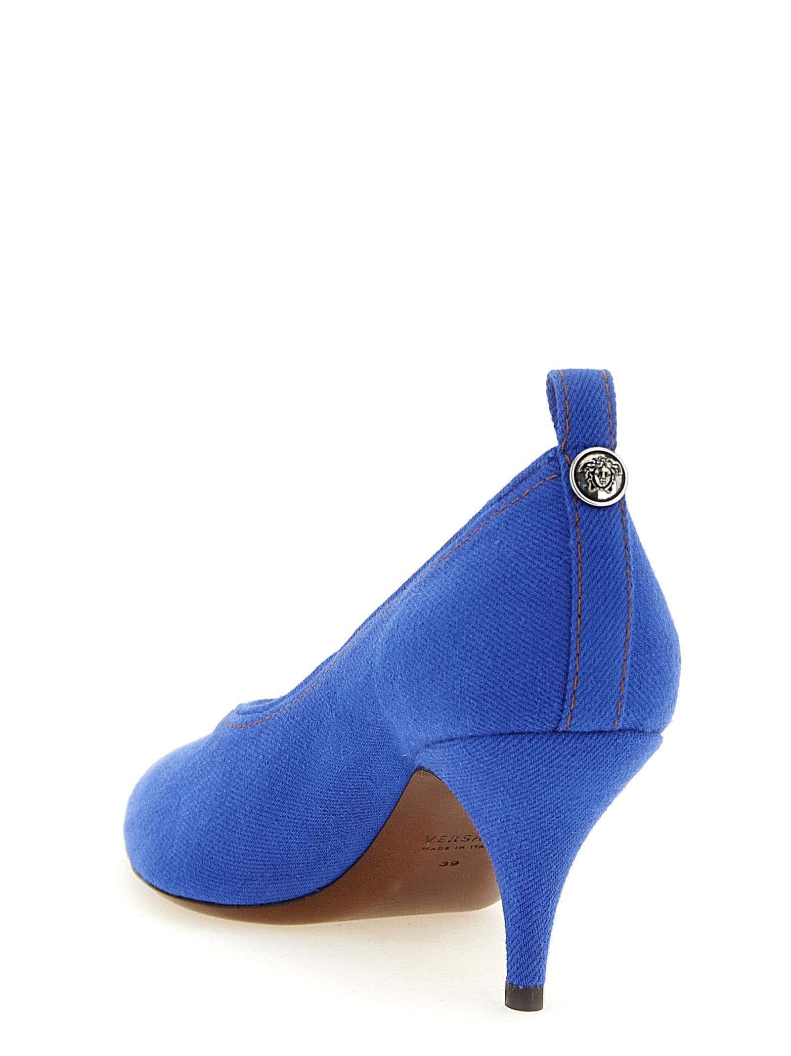 Versace Blue Cotton Mid Heel Pumps - 3
