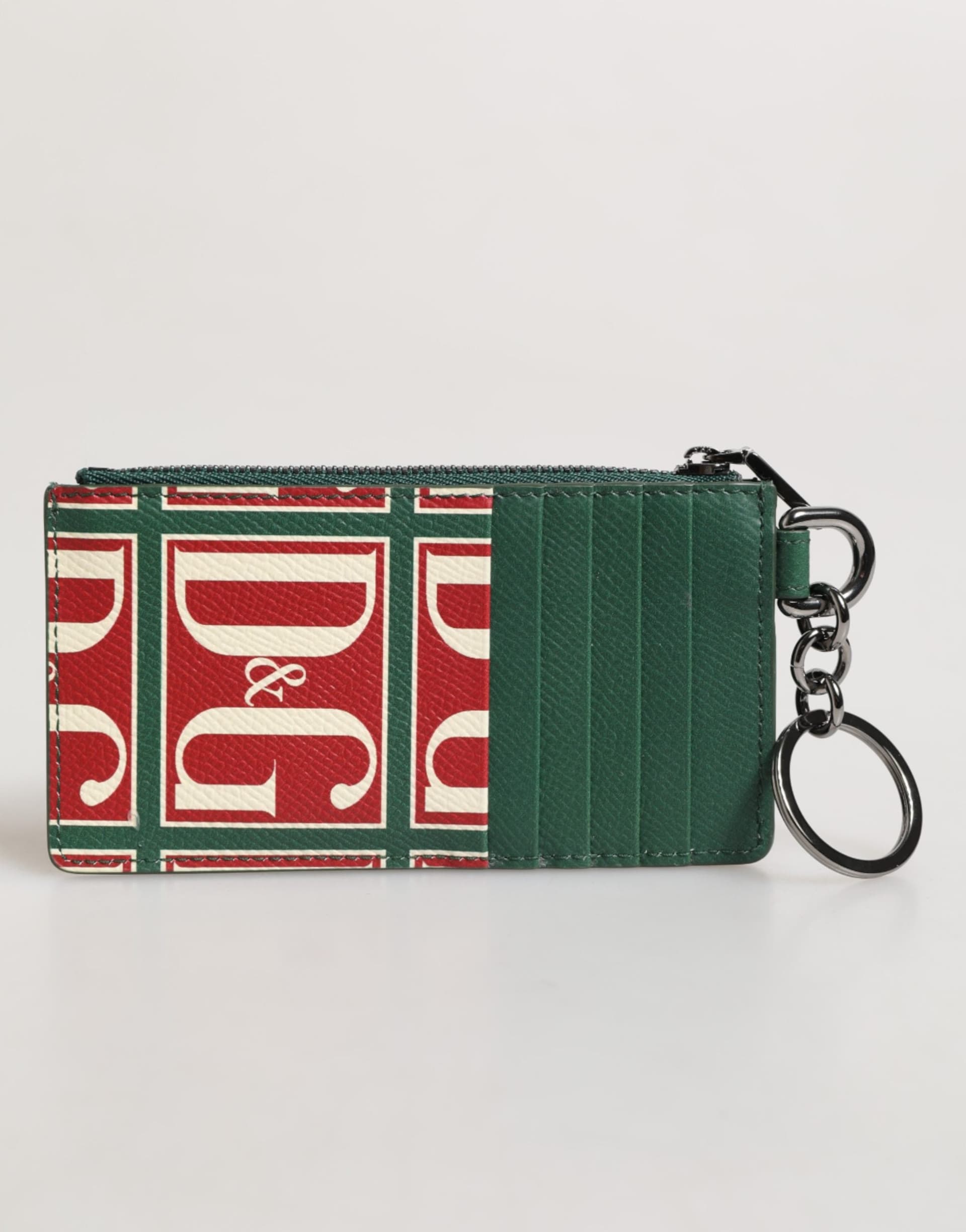 Dolce & Gabbana Green Calf Leather Logo Print Monogram Card Holder Wallet - 2